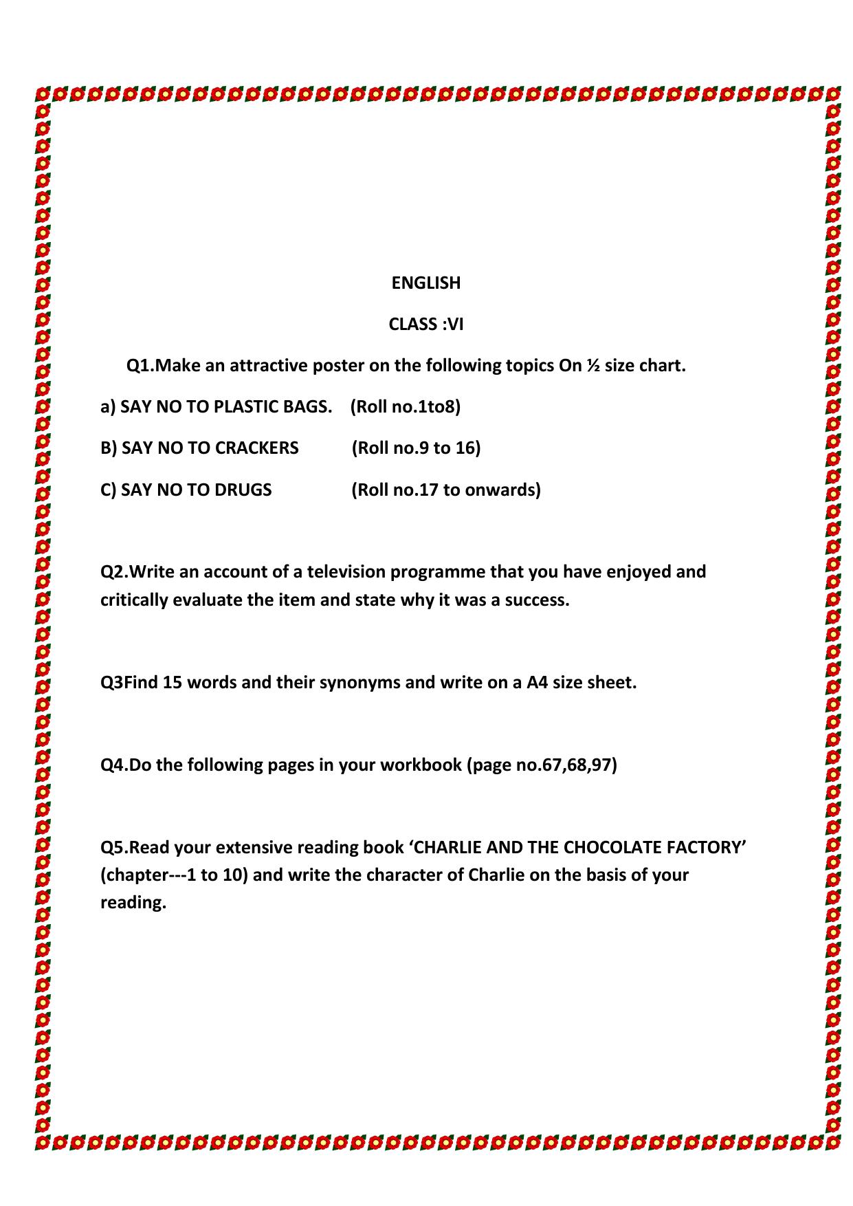 CBSE Worksheets for Class 6 English Poster Assignment 2 - Page 1