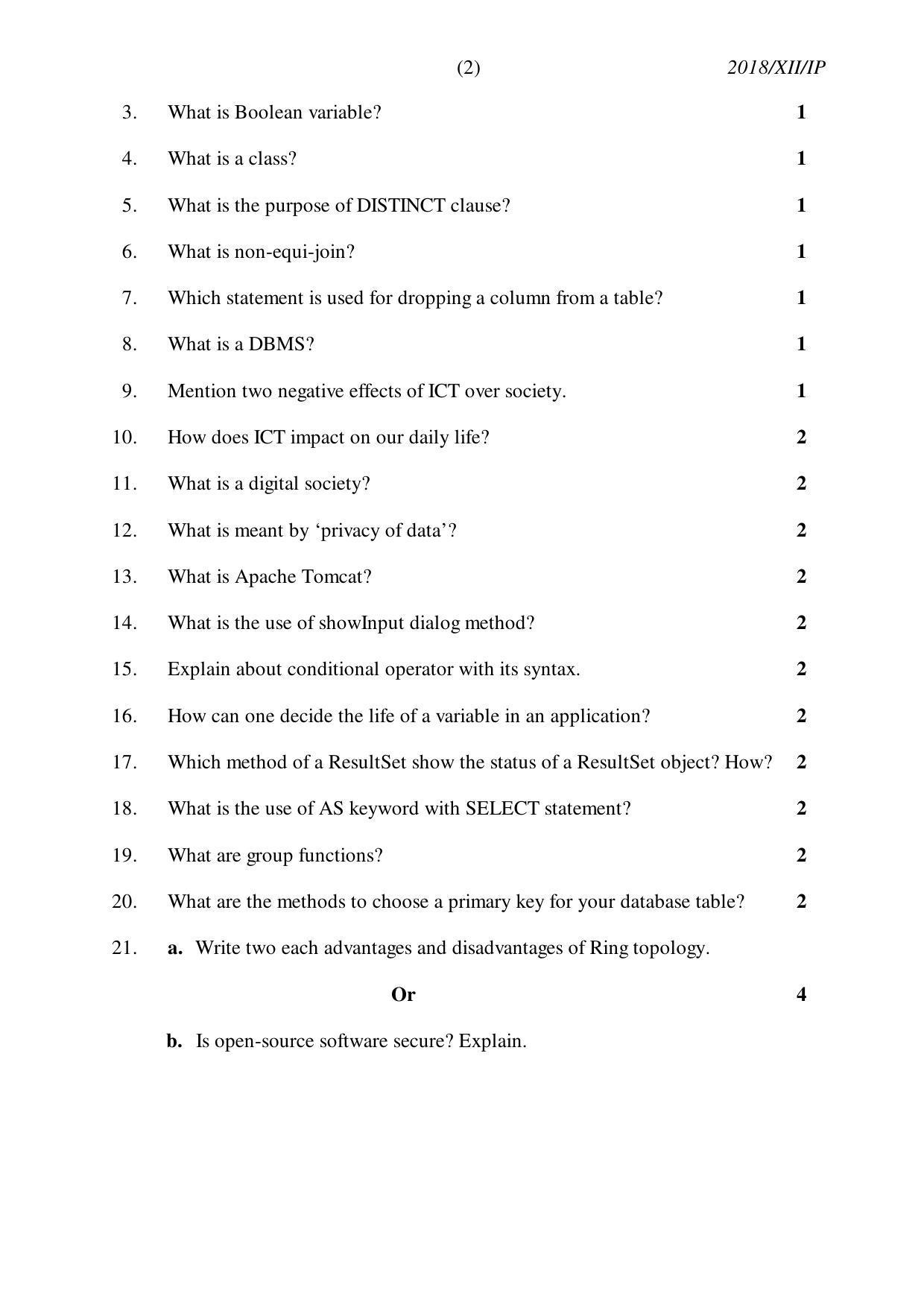 Nagaland Board Class 12 INFORMATICS PRACTICES 2018 Question Papers - Page 2