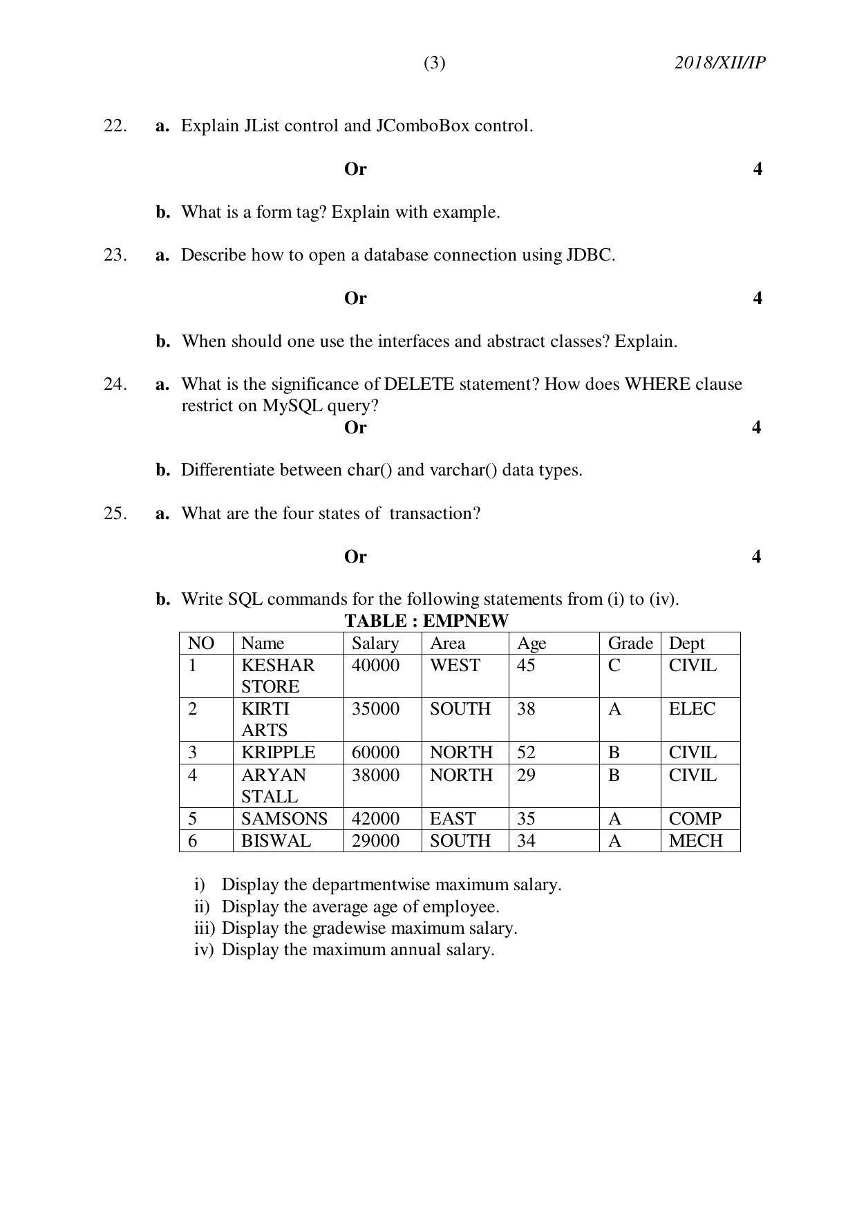 Nagaland Board Class 12 INFORMATICS PRACTICES 2018 Question Papers - Page 3