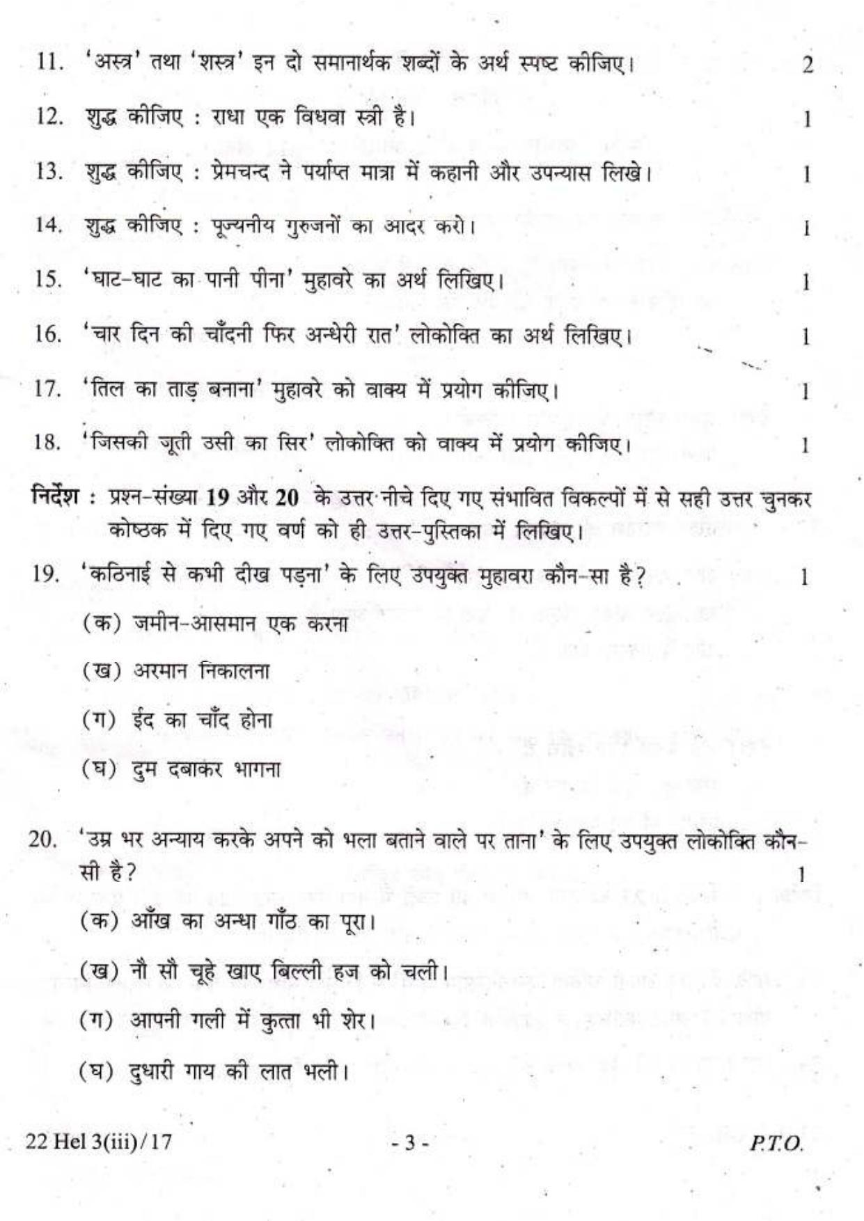 COHSEM Class 12 Elective Hindi 2017 Question Papers - Page 3