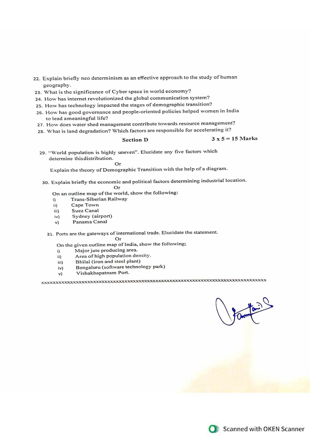 JKBOSE Class 12 Geography Model Question Paper - Page 3
