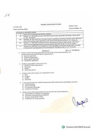 JKBOSE Class 12 Geography Model Question Paper