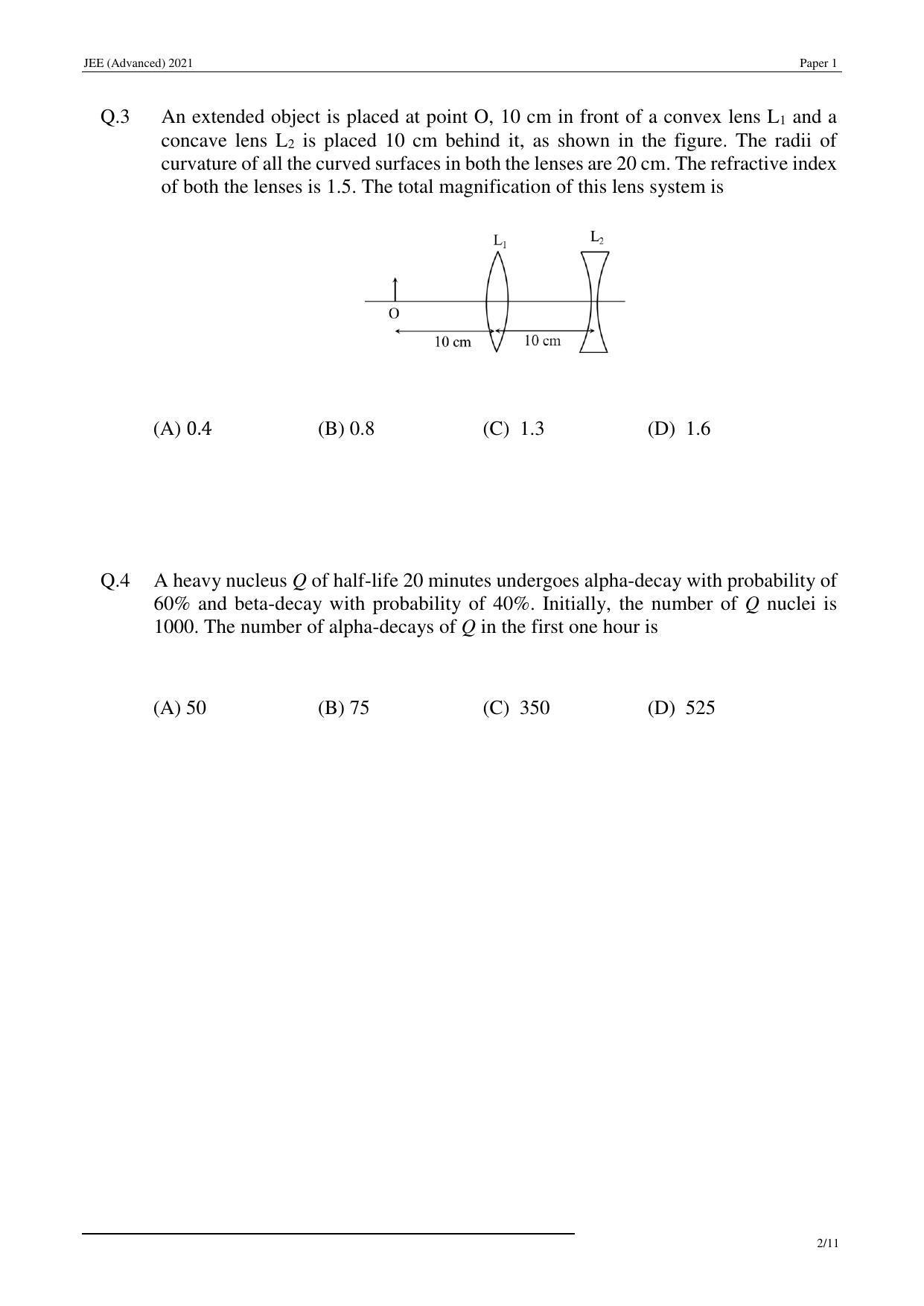JEE (Advanced) 2021 Paper I - English Question Paper - Page 2