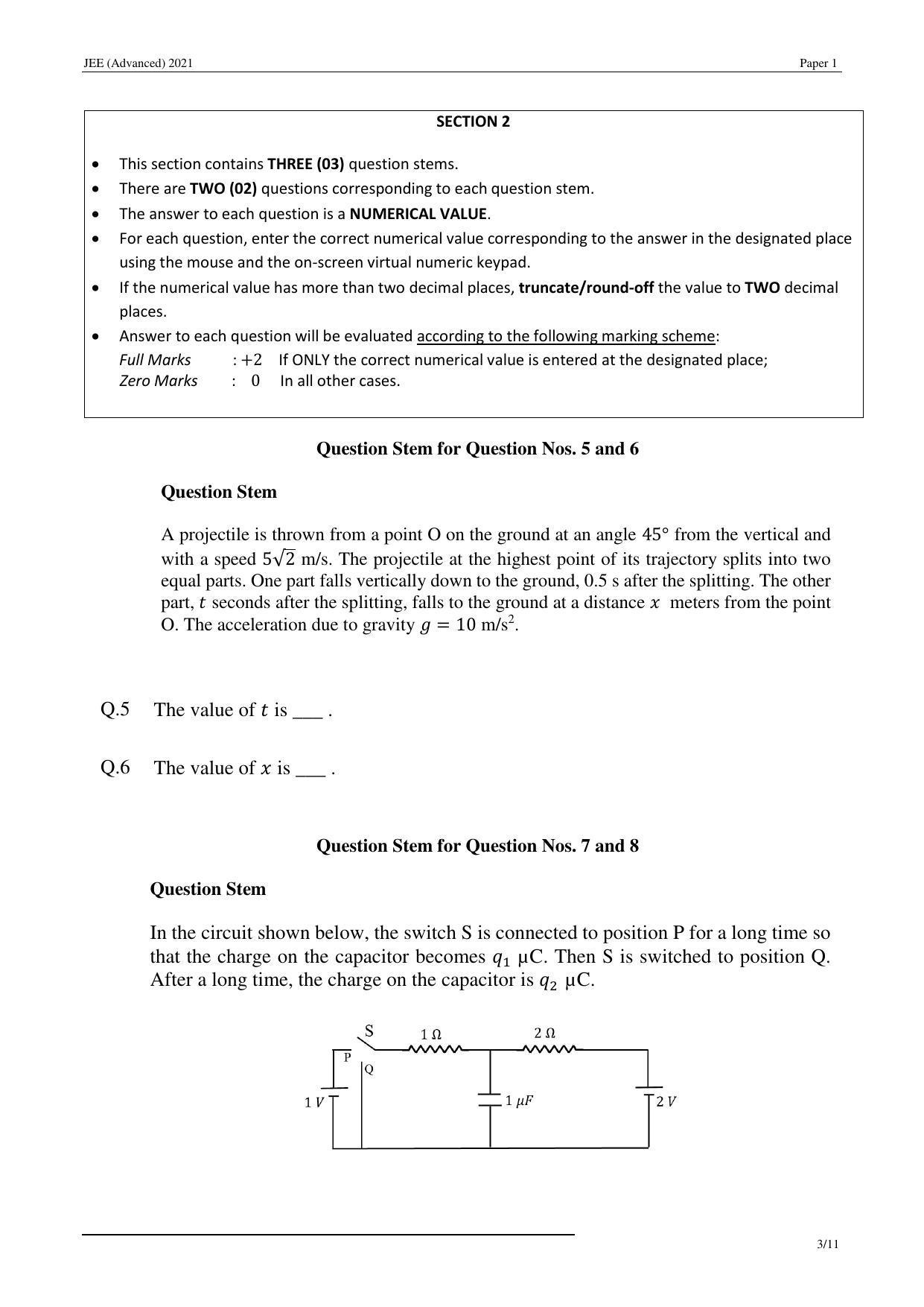 JEE (Advanced) 2021 Paper I - English Question Paper - Page 3