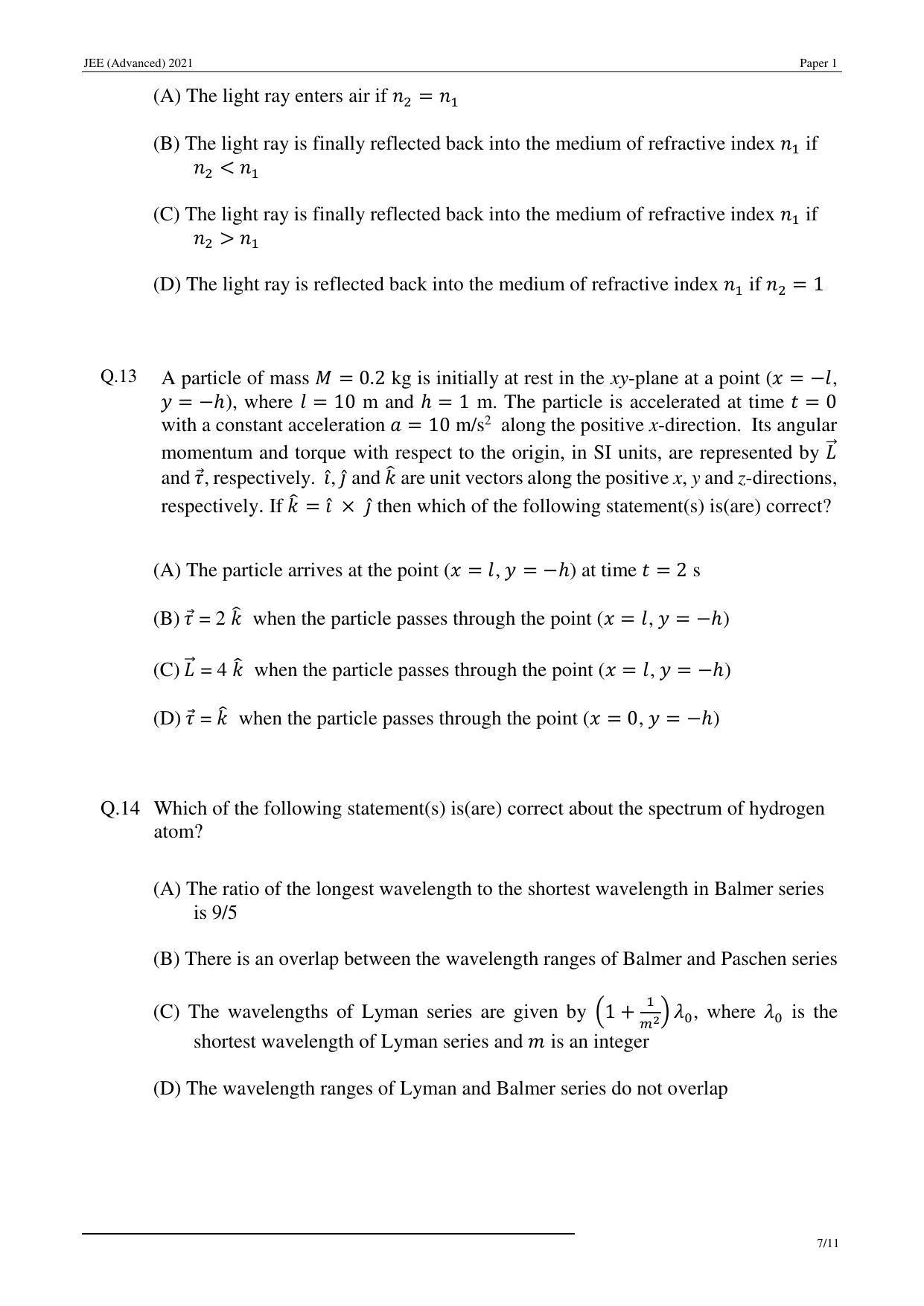JEE (Advanced) 2021 Paper I - English Question Paper - Page 7