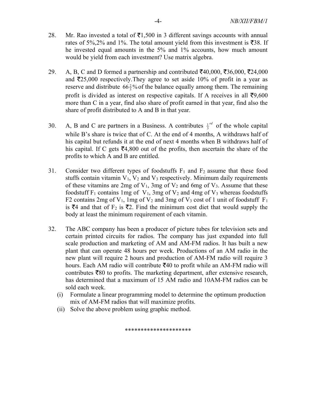 Nagaland Board Class 12 Fundamental of Business Mathematics 2022 Question Paper - Page 4