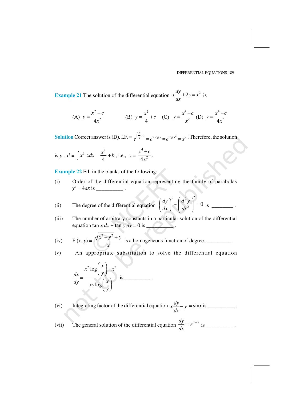 NCERT Exemplar Class 12: Mathematics Unit 9 (Differential Equations) - Page 11