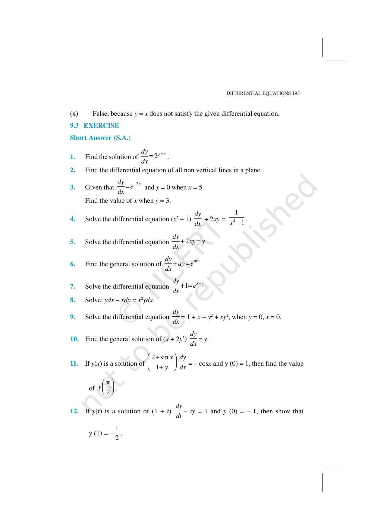 NCERT Exemplar Class 12: Mathematics Unit 9 (Differential Equations) - Page 15