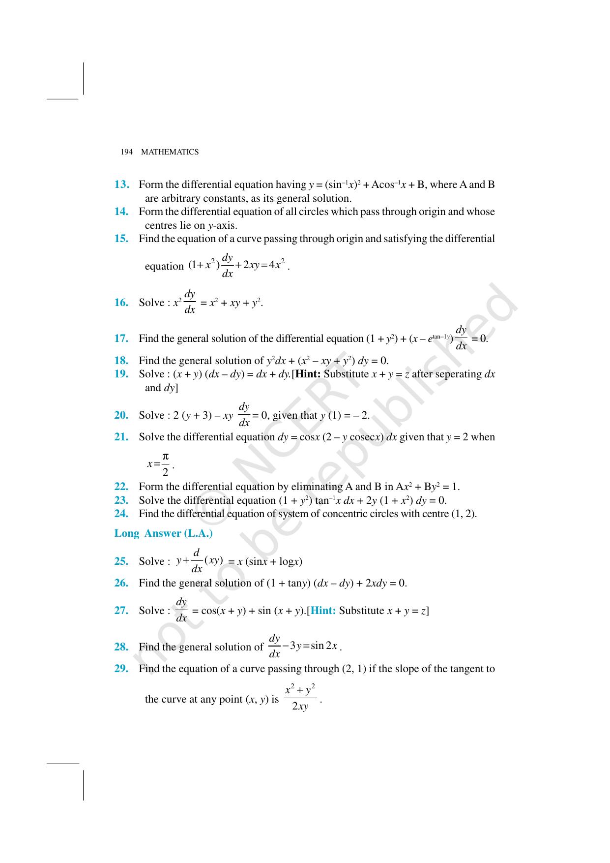 NCERT Exemplar Class 12: Mathematics Unit 9 (Differential Equations) - Page 16