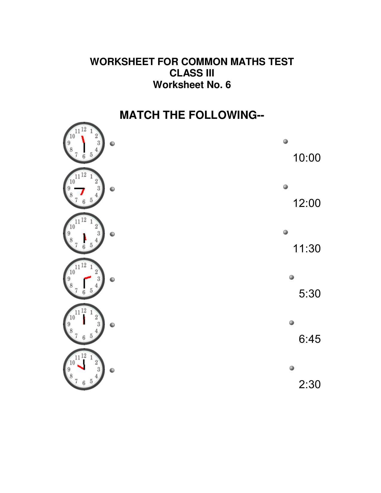 Worksheet for Class 3 Mathematics Practice Test Assignment 18 - Page 1