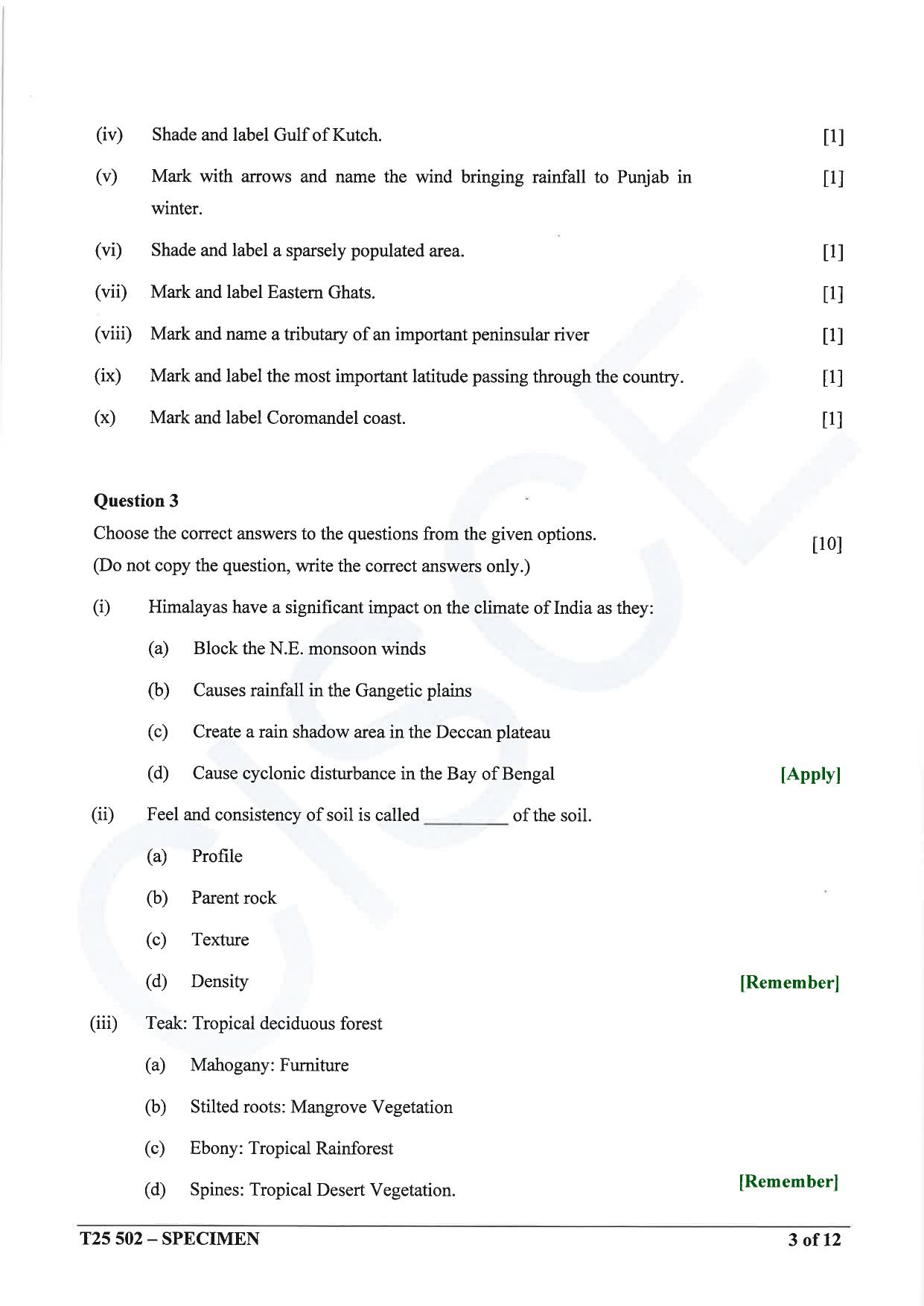 ICSE Class 10 2025 Geography (QP & MS) Specimen Paper - Page 3