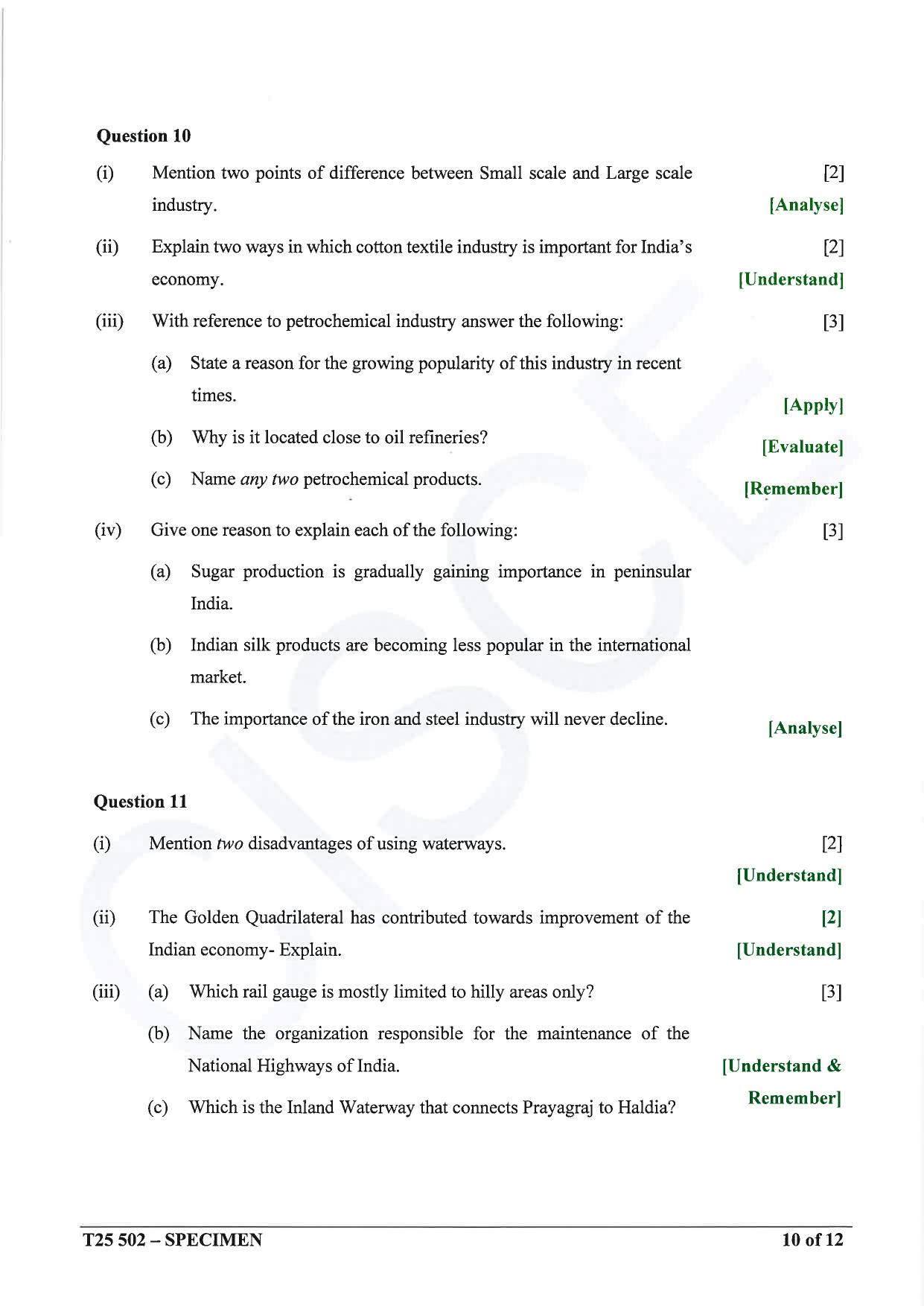 ICSE Class 10 2025 Geography (QP & MS) Specimen Paper - Page 10