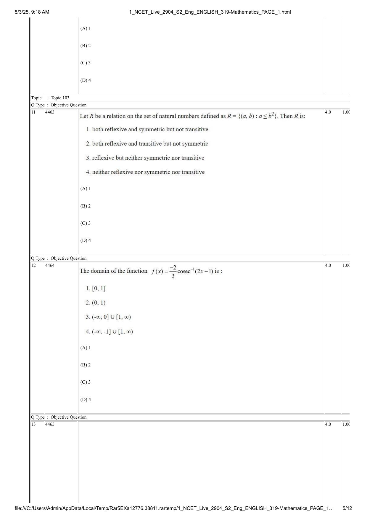 NCET 2025 Question Paper - Mathematics - Page 5