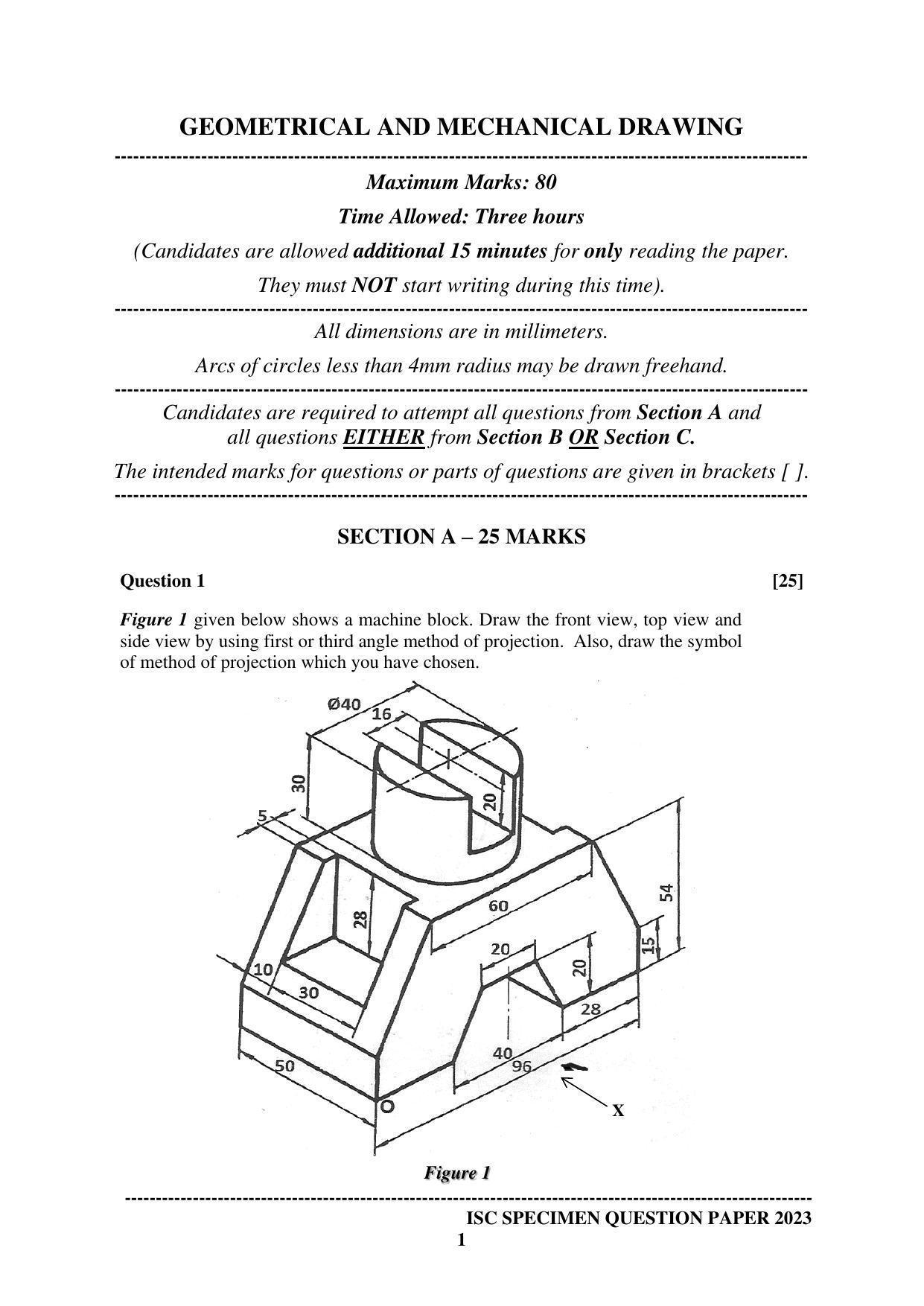 ISC Class 12 Geometrical & Mechanical Drawing Sample Paper 2023 - Page 1