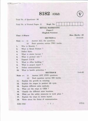 AP Inter 1st Year Retail Marketing-I (Old) March-2019-Vocational Question Paper