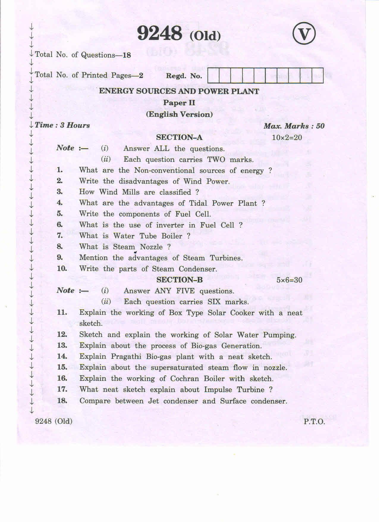 AP Inter 2nd Year Vocational Question Paper March - 2020 - Energy Sources and Power Plant - II (old) - Page 1
