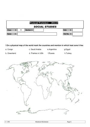 Worksheet for Class 5 Social Science World Map Assignment