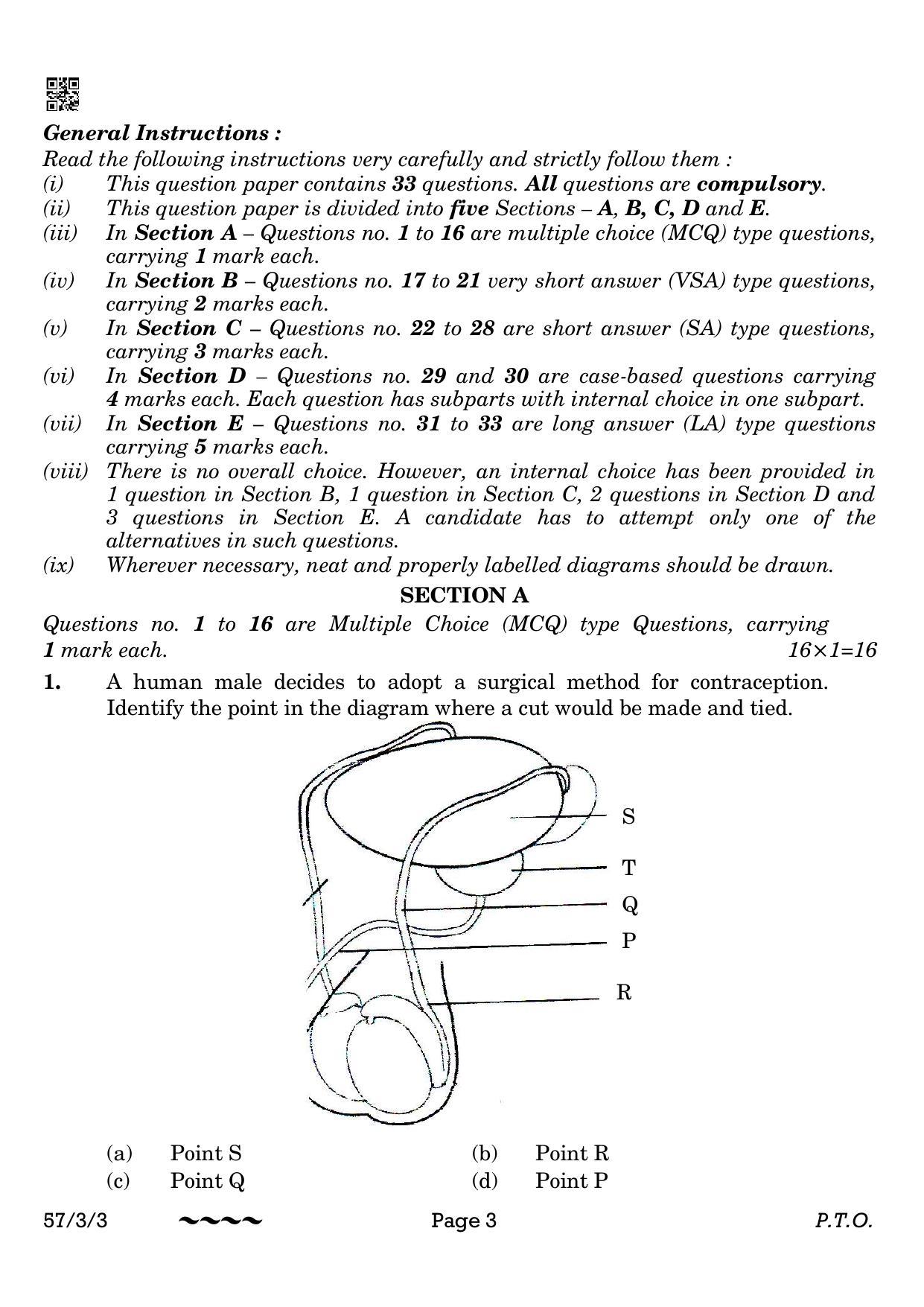 CBSE Class 12 57-3-3 Biology 2023 Question Paper - Page 3
