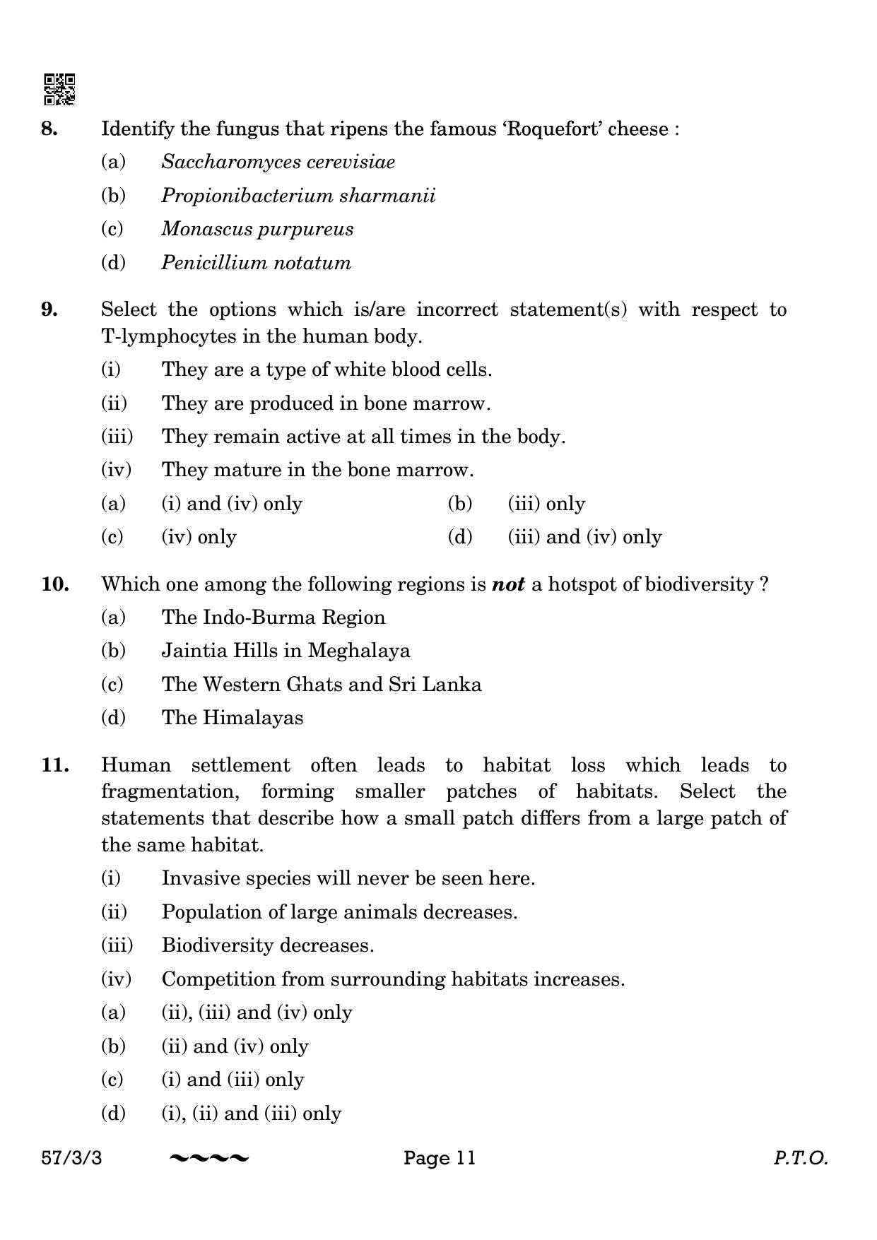 CBSE Class 12 57-3-3 Biology 2023 Question Paper - Page 11