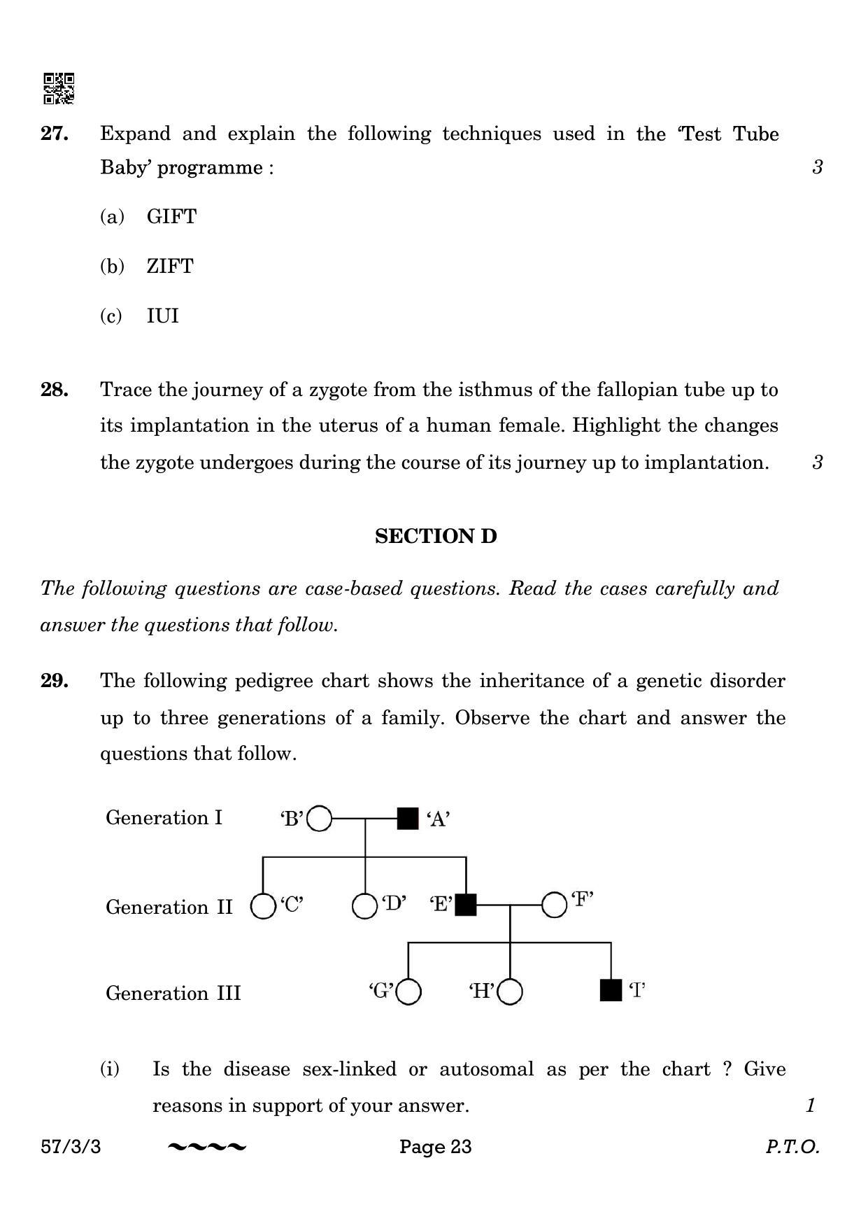 CBSE Class 12 57-3-3 Biology 2023 Question Paper - Page 23