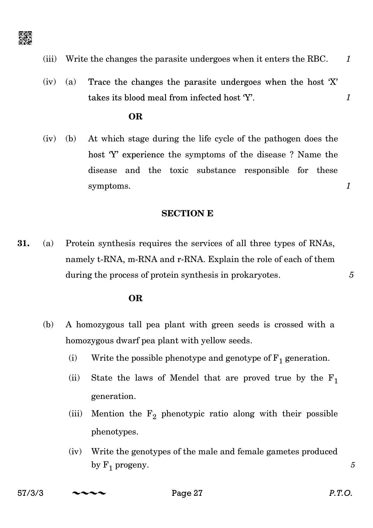 CBSE Class 12 57-3-3 Biology 2023 Question Paper - Page 27