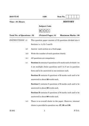 Goa Board Class 12 History (June 2019) Question Paper