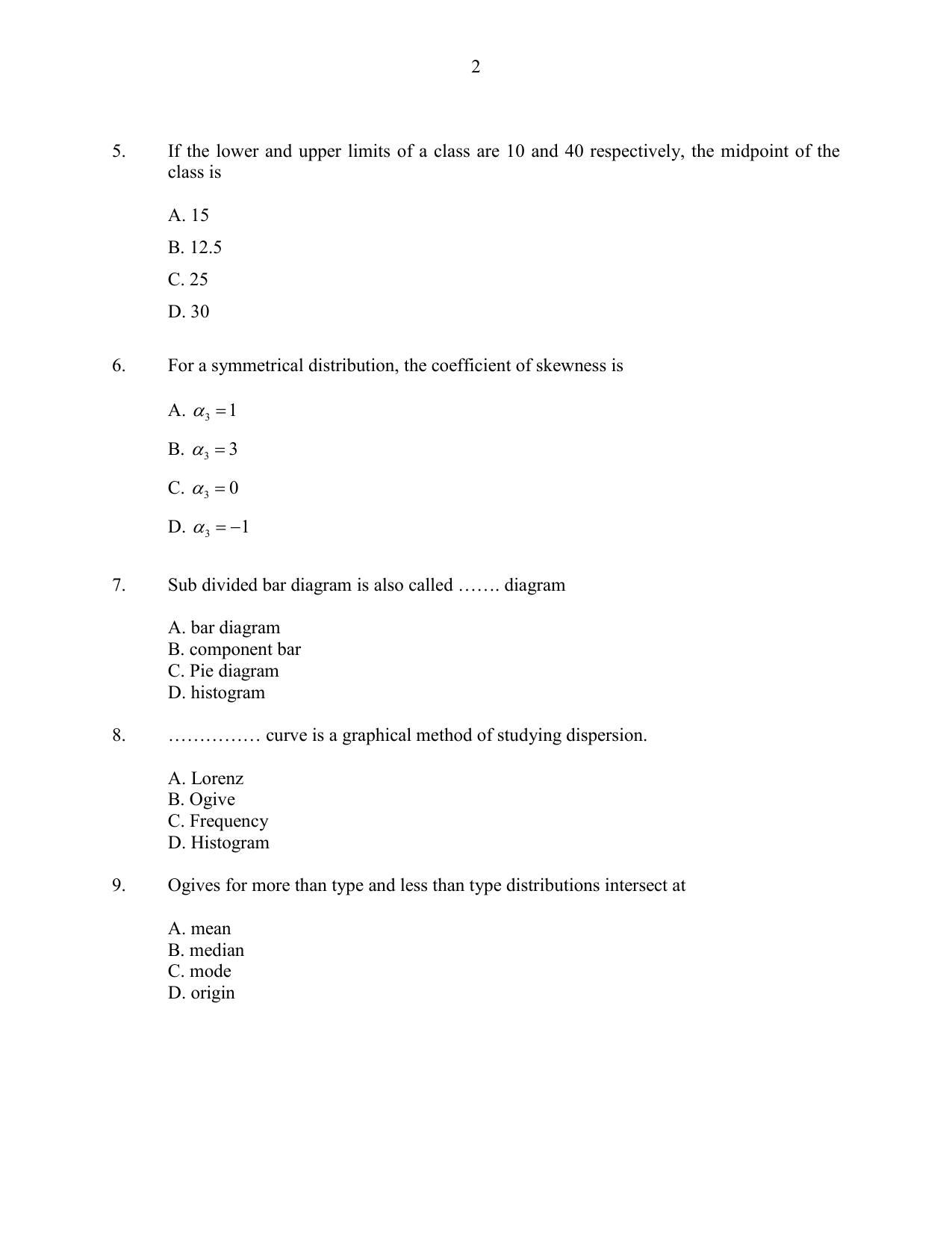 CUSAT CAT 2016 Statistics Question Paper - Page 2