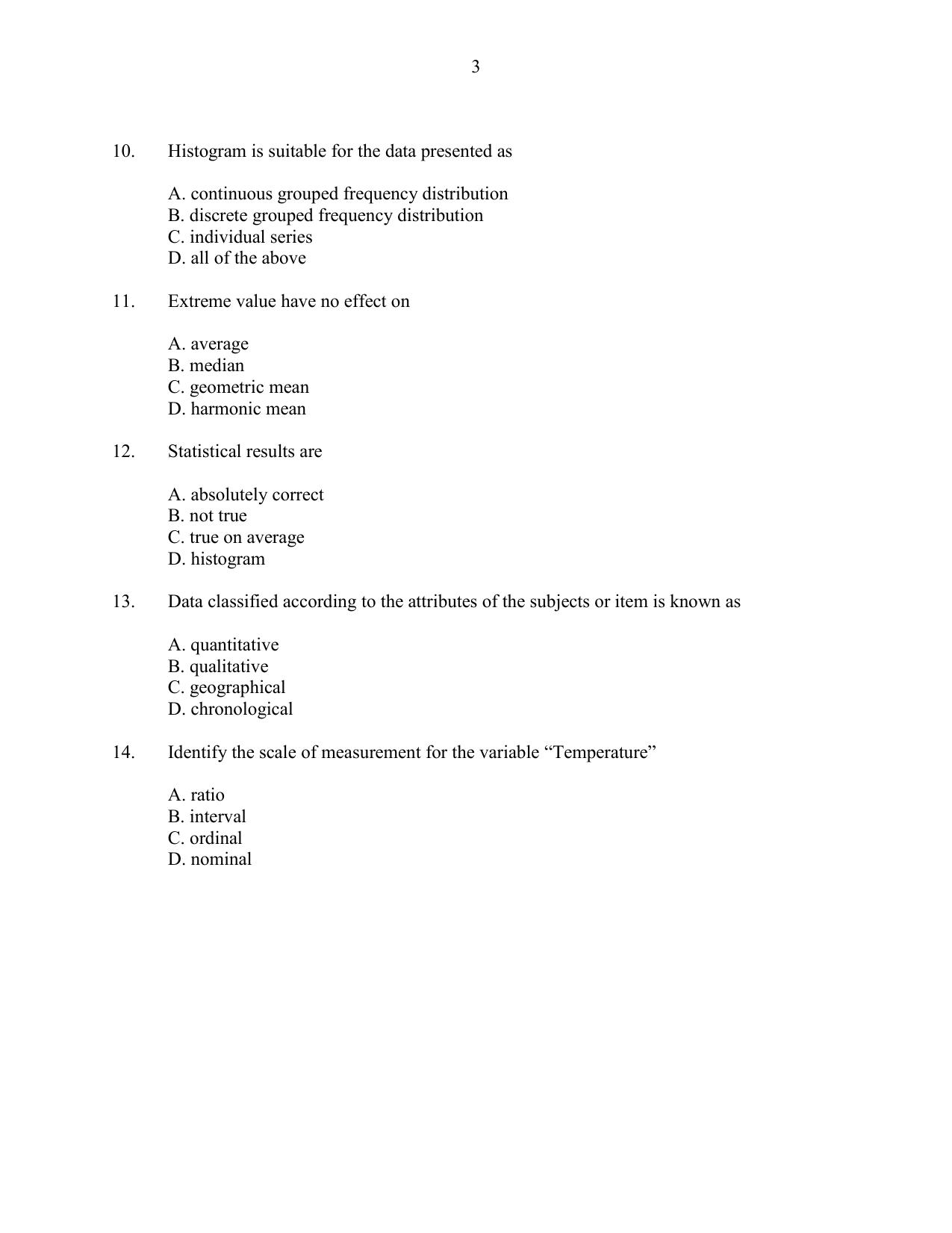 CUSAT CAT 2016 Statistics Question Paper - Page 3