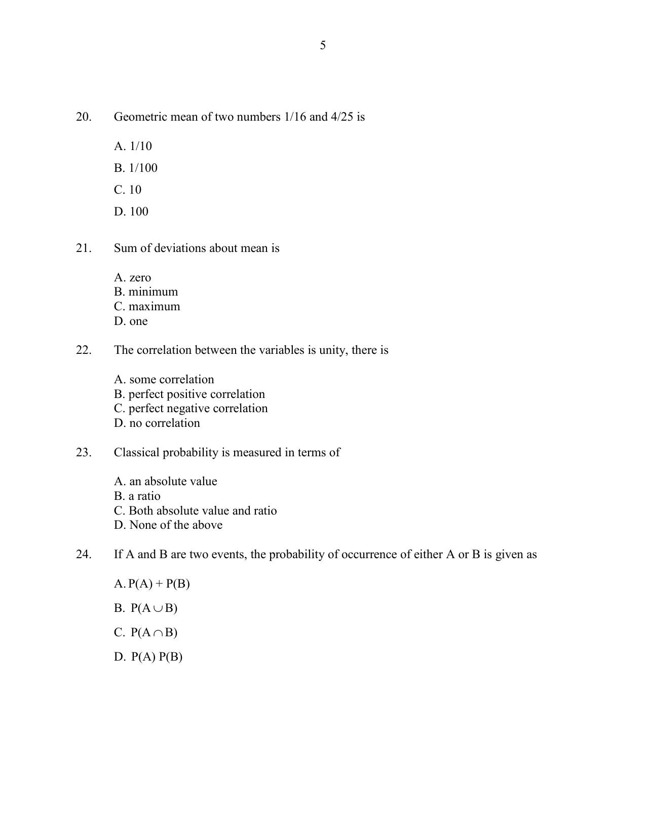 CUSAT CAT 2016 Statistics Question Paper - Page 5