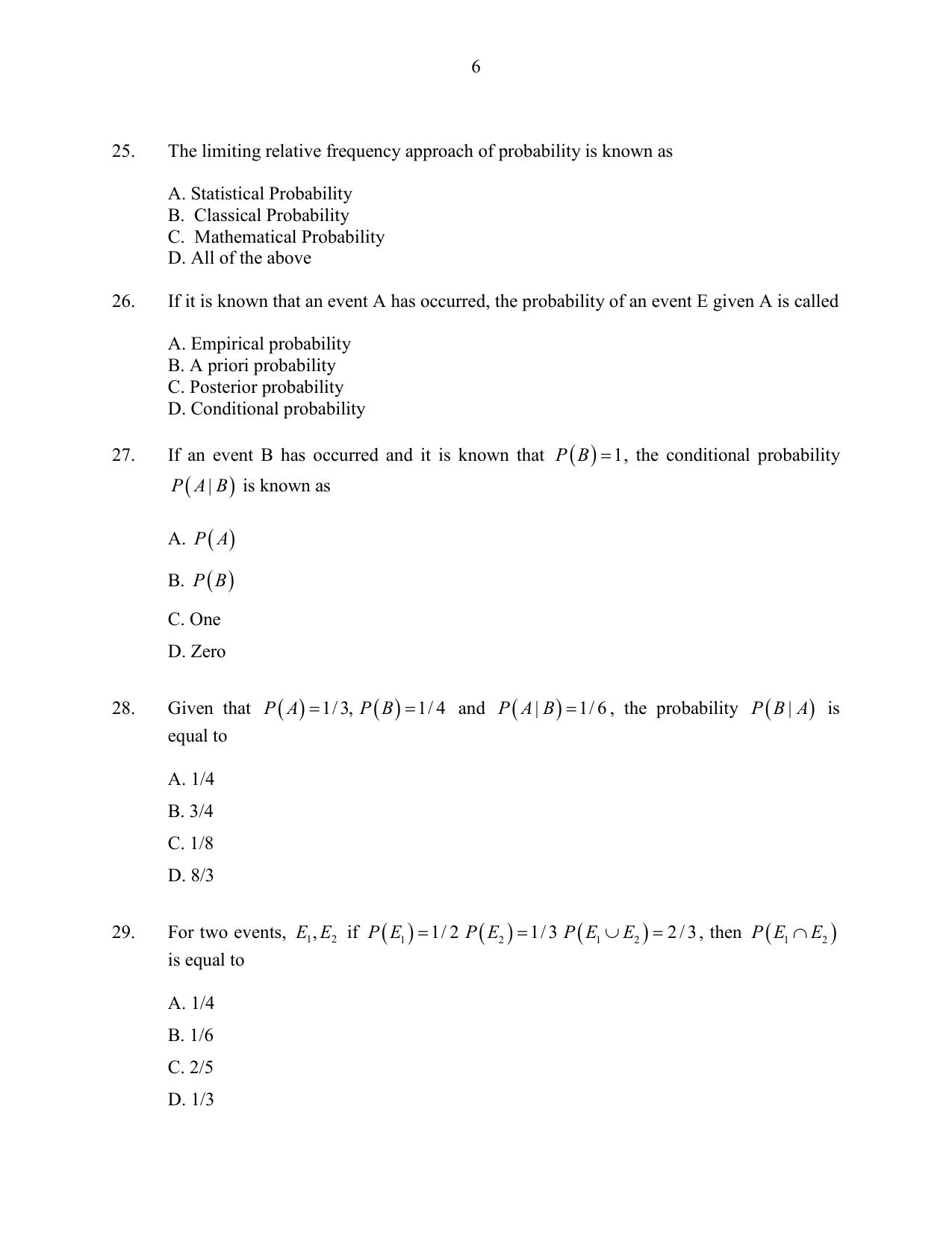 CUSAT CAT 2016 Statistics Question Paper - Page 6