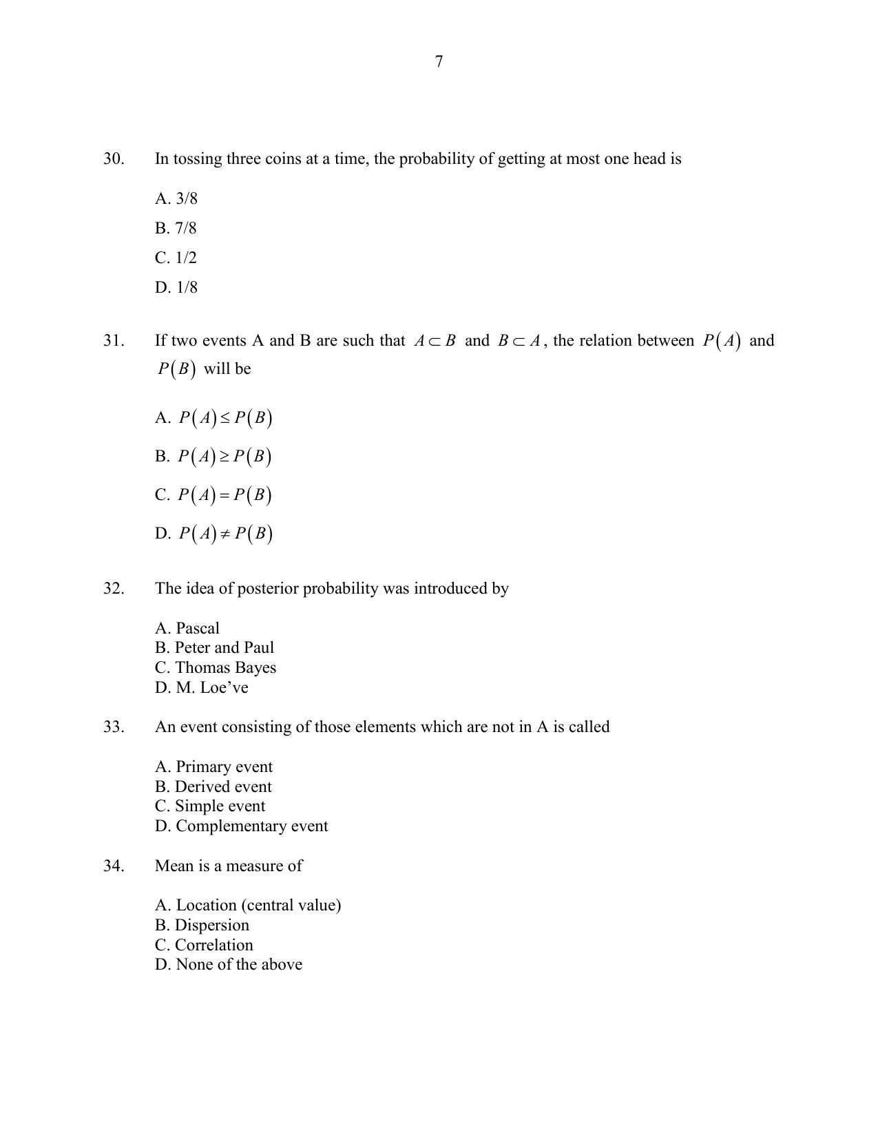 CUSAT CAT 2016 Statistics Question Paper - Page 7