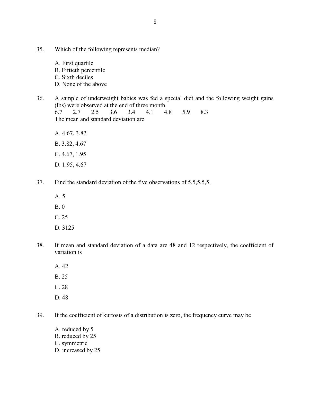 CUSAT CAT 2016 Statistics Question Paper - Page 8