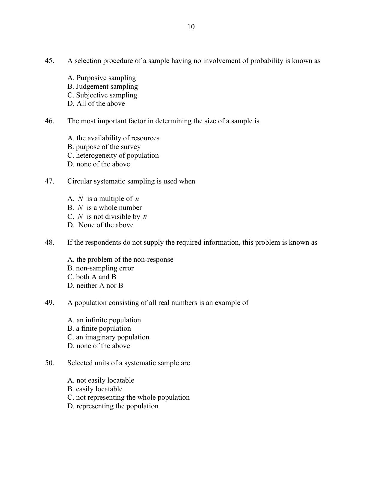 CUSAT CAT 2016 Statistics Question Paper - Page 10