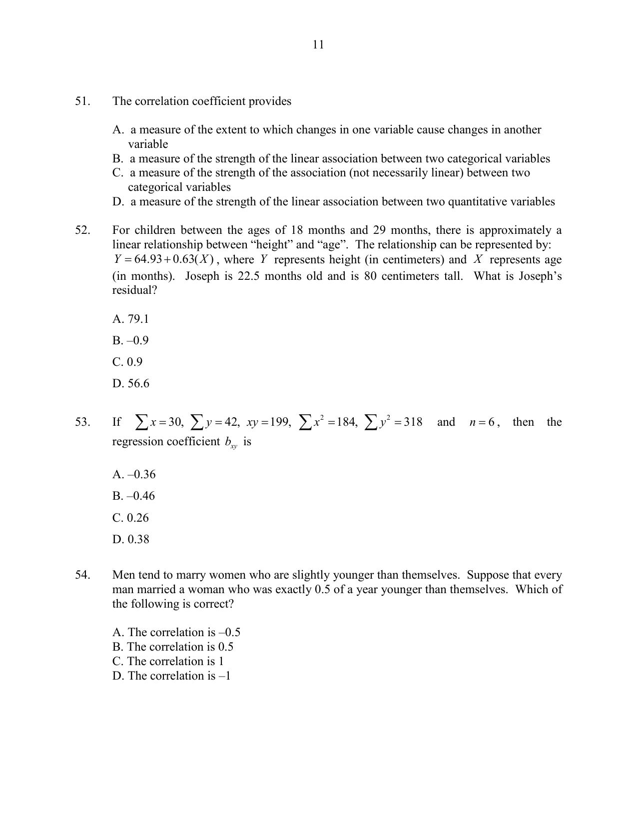 CUSAT CAT 2016 Statistics Question Paper - Page 11