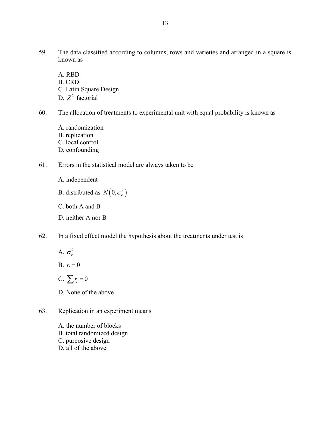 CUSAT CAT 2016 Statistics Question Paper - Page 13