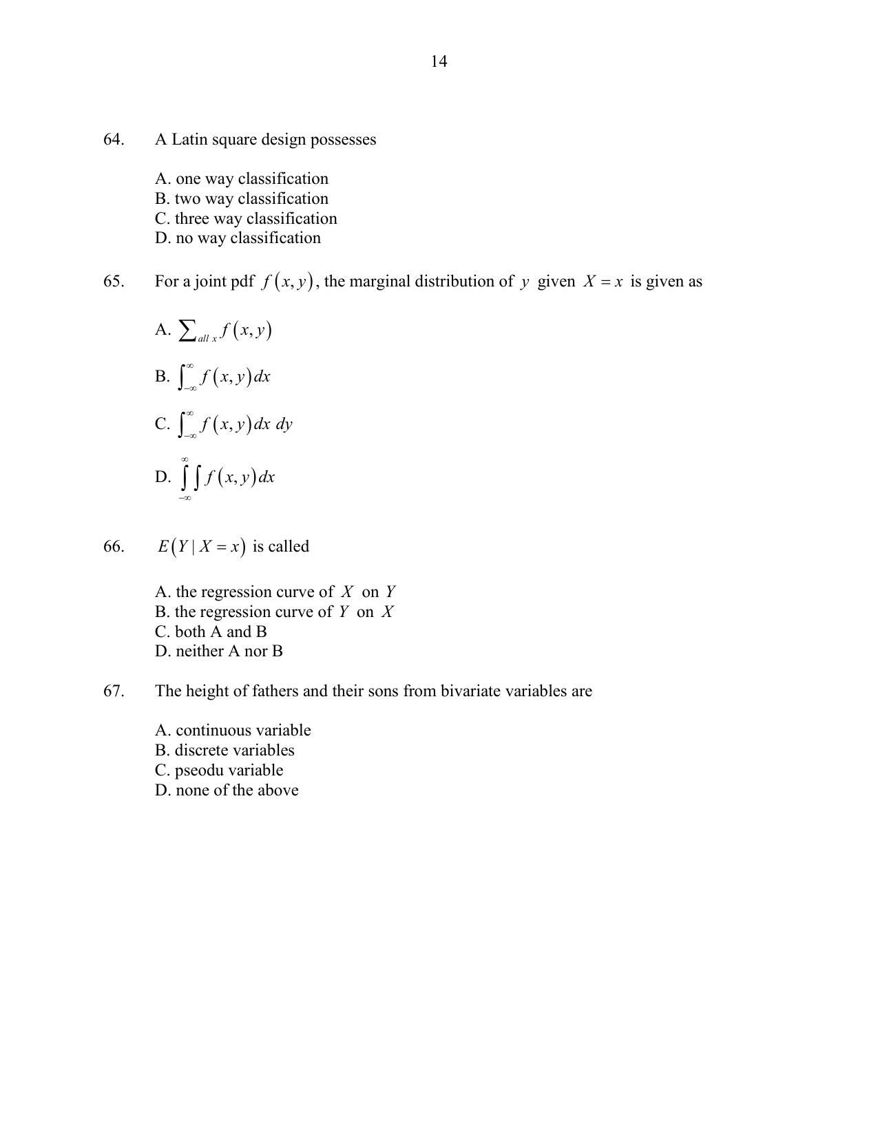 CUSAT CAT 2016 Statistics Question Paper - Page 14