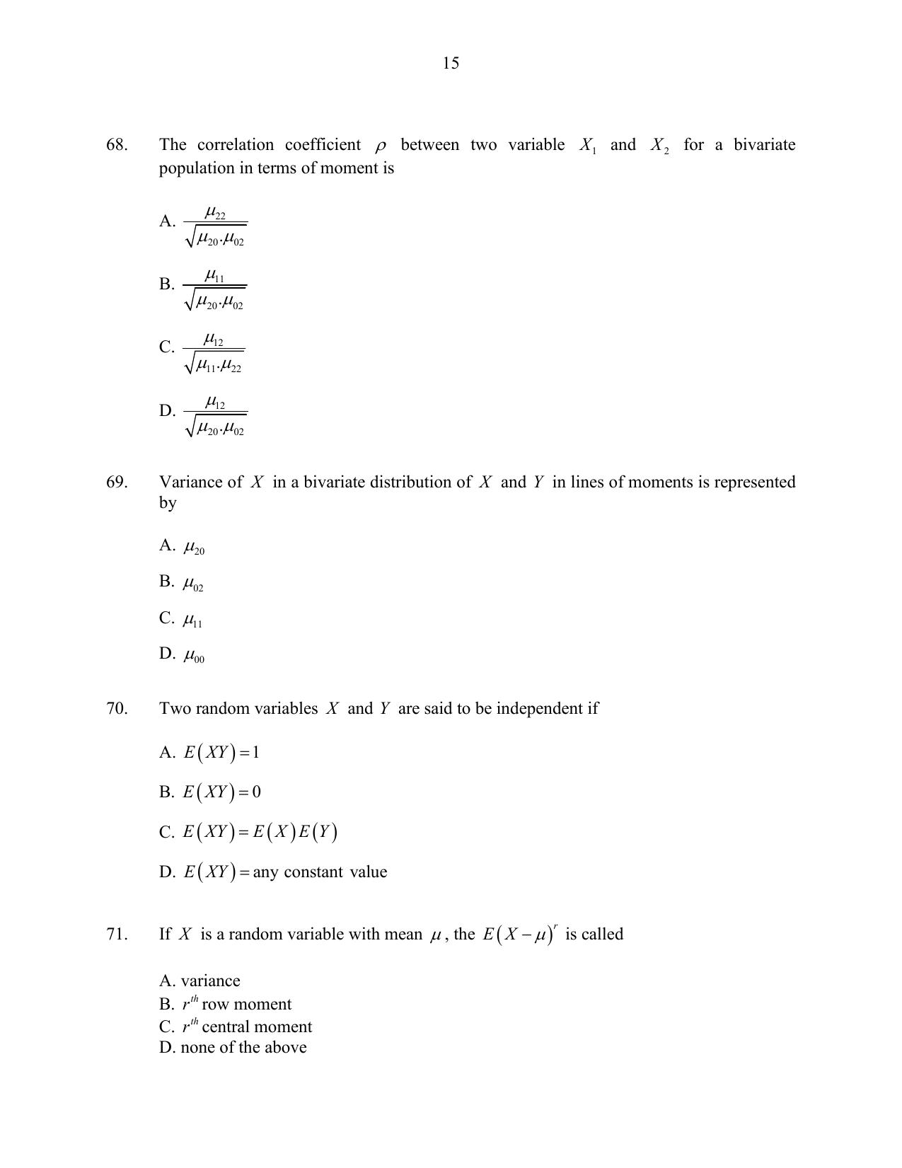 CUSAT CAT 2016 Statistics Question Paper - Page 15