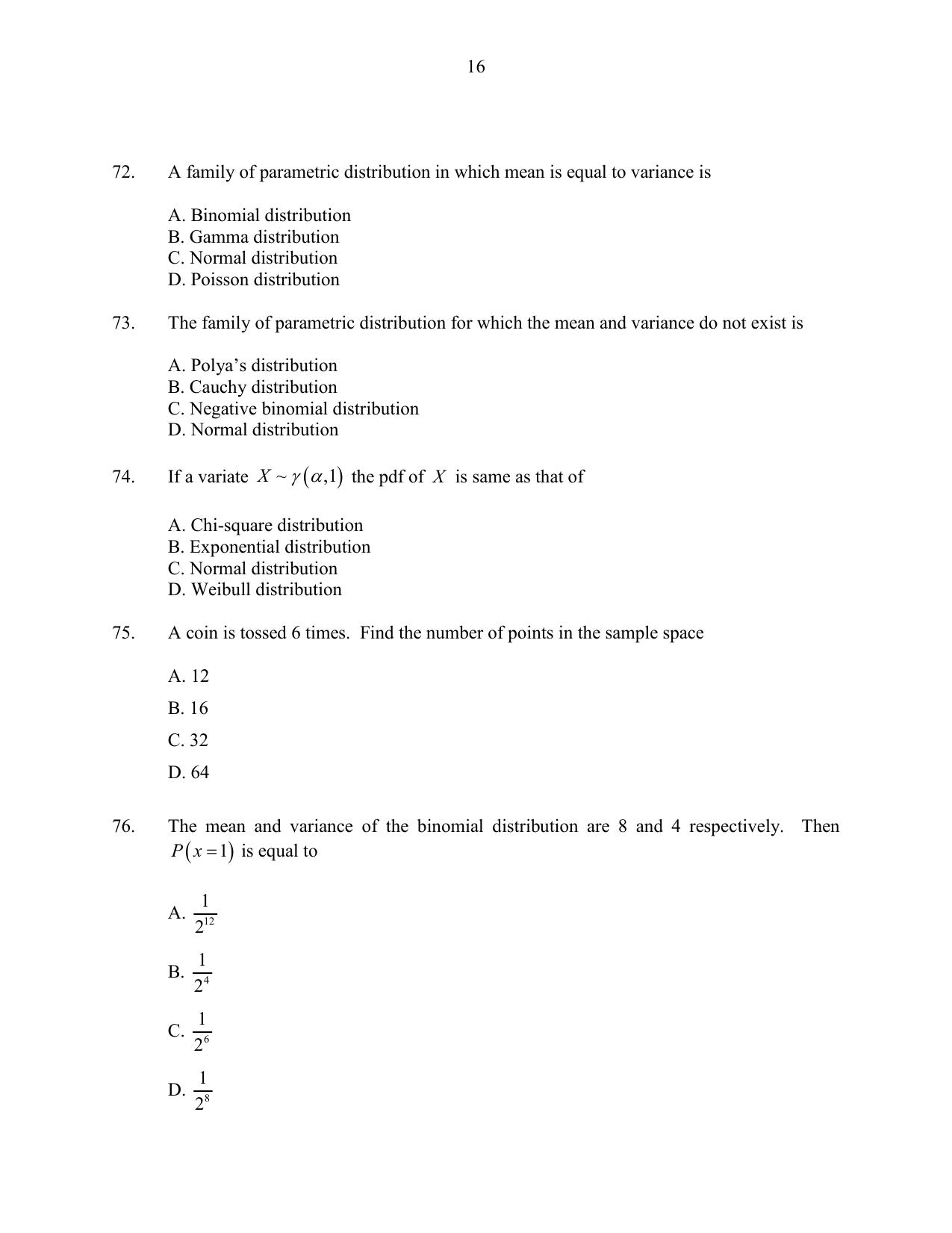 CUSAT CAT 2016 Statistics Question Paper - Page 16
