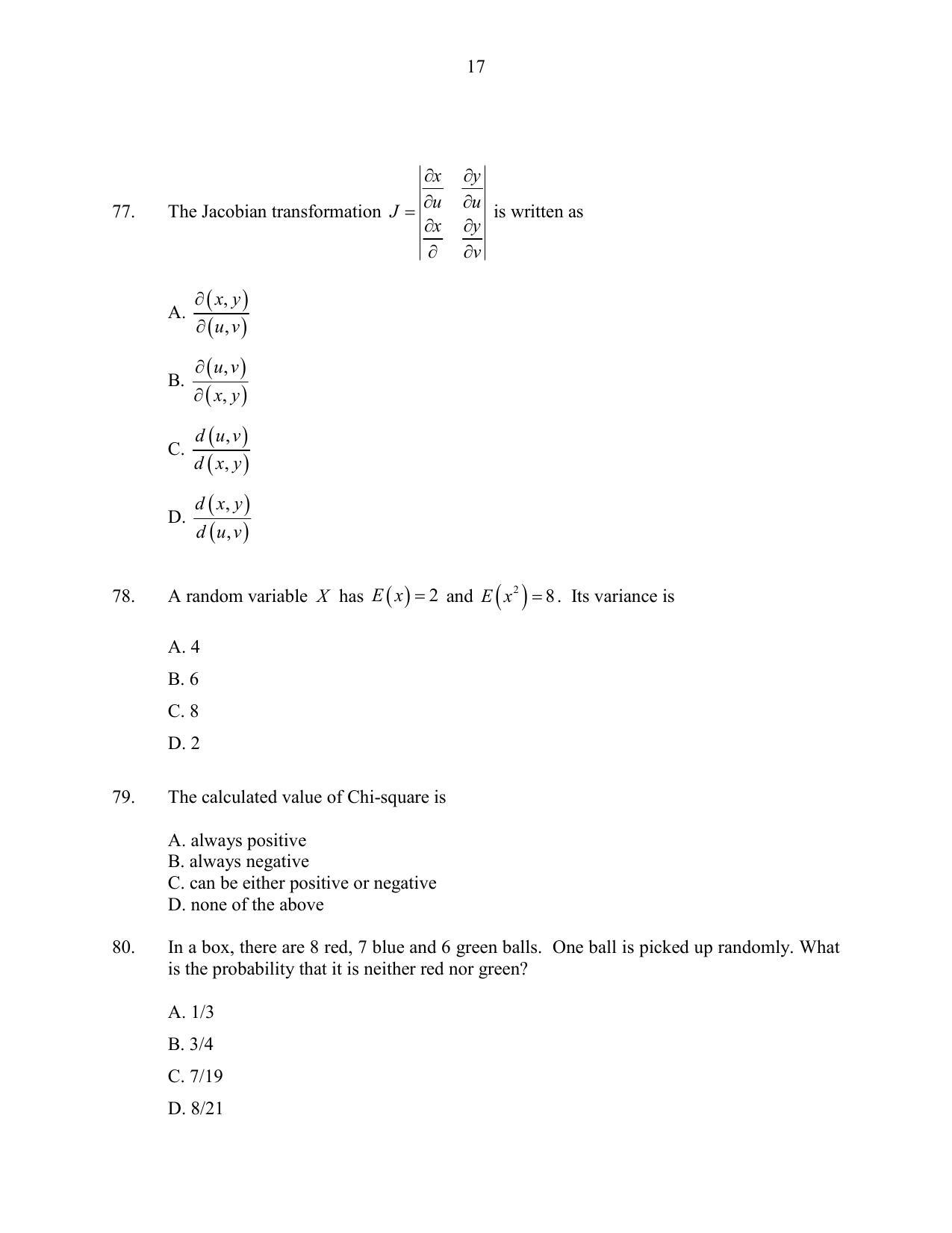 CUSAT CAT 2016 Statistics Question Paper - Page 17
