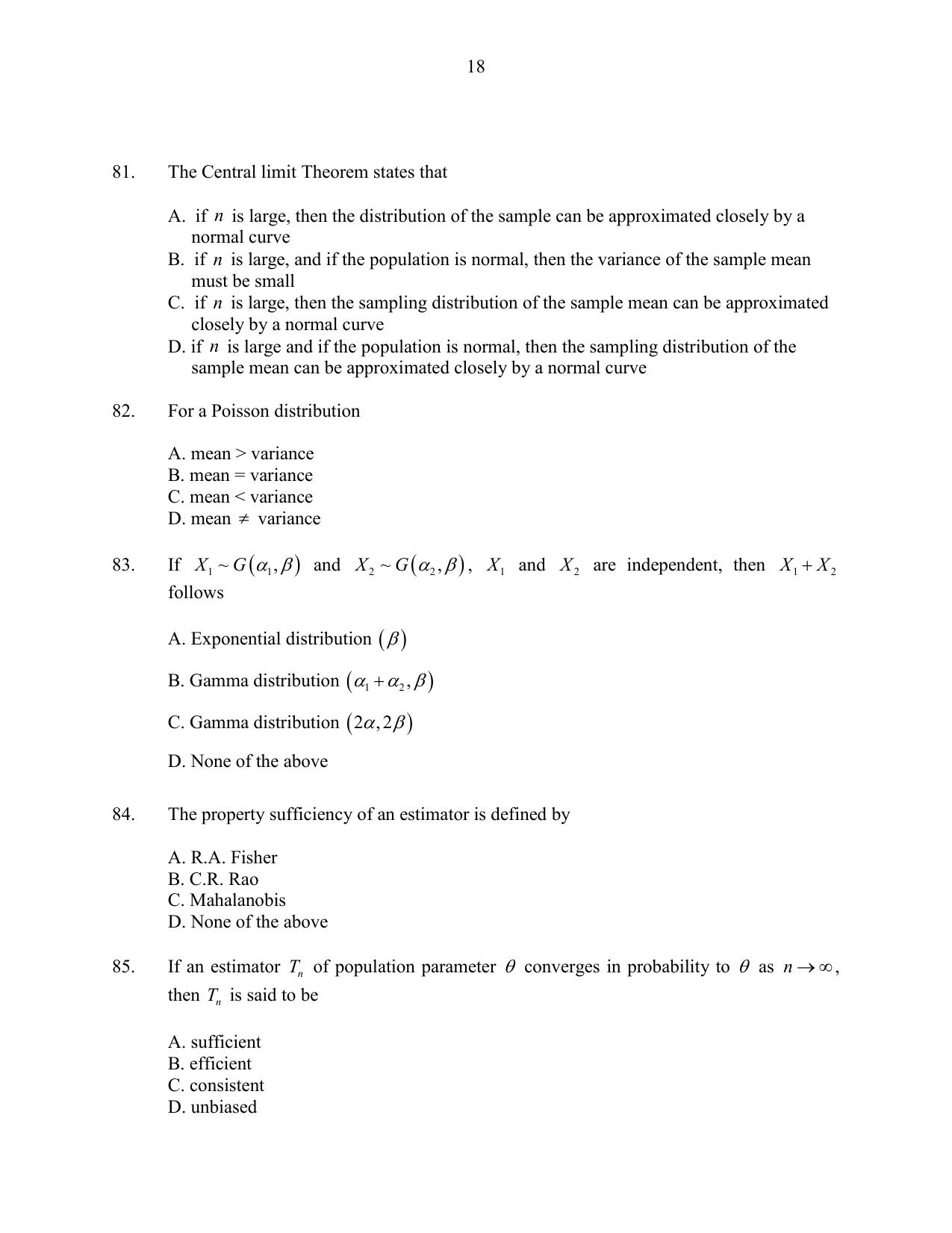 CUSAT CAT 2016 Statistics Question Paper - Page 18