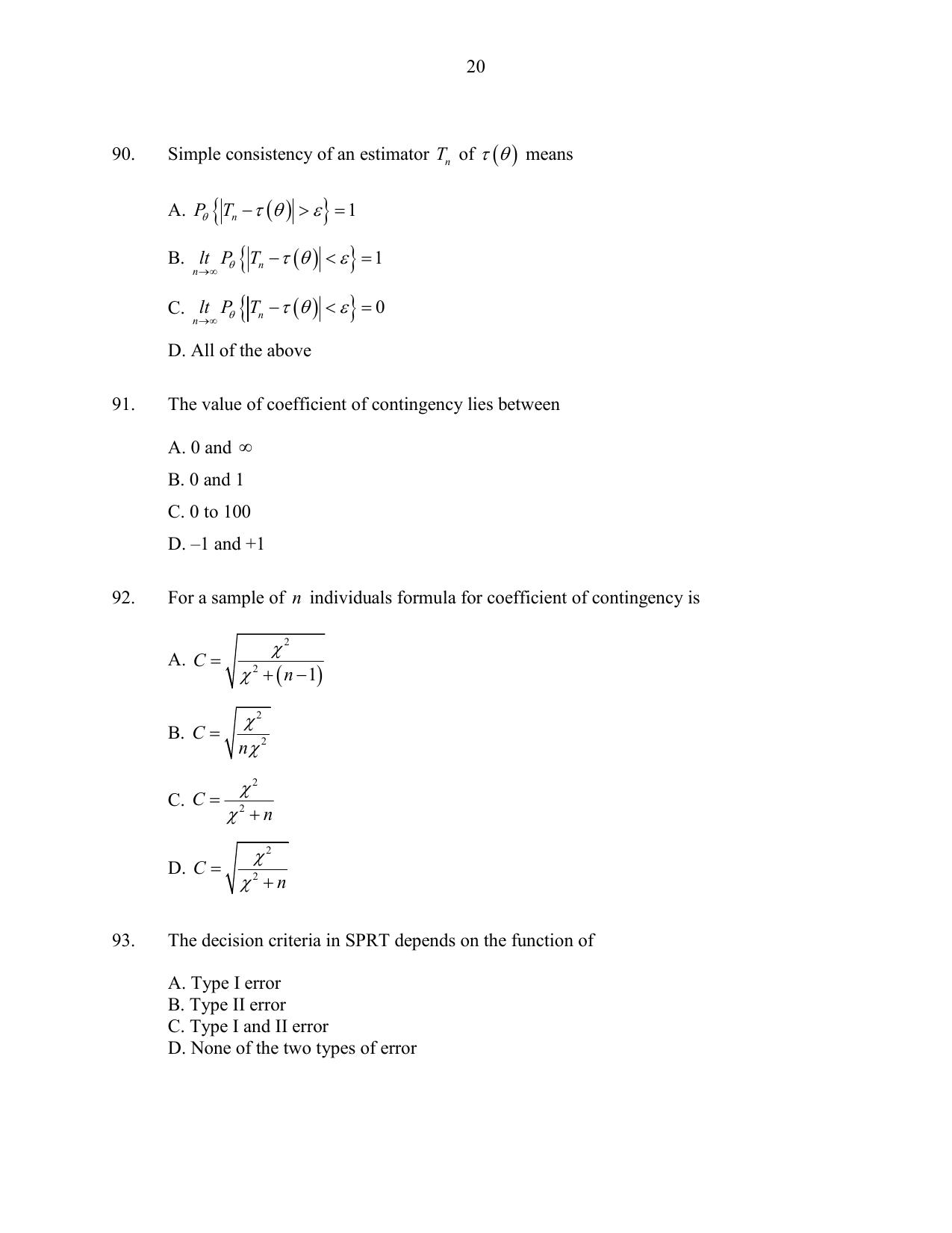 CUSAT CAT 2016 Statistics Question Paper - Page 20