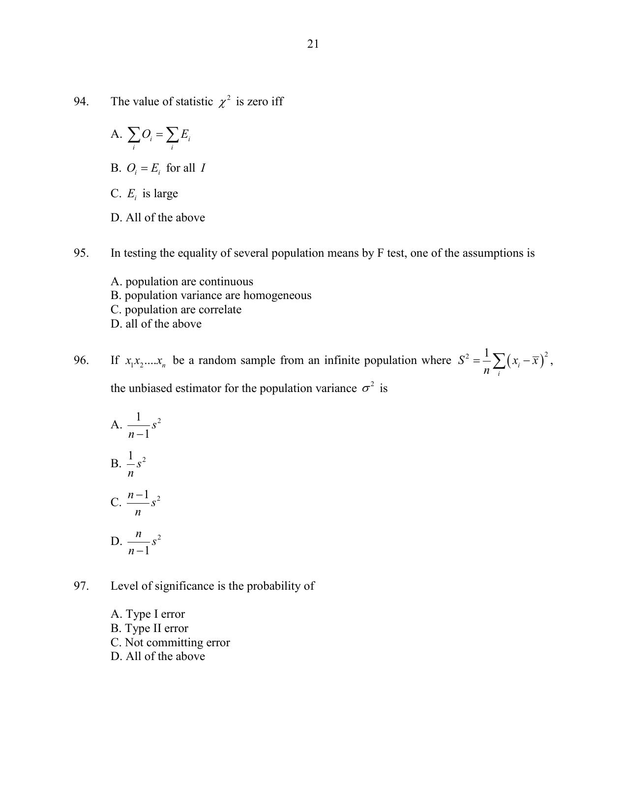 CUSAT CAT 2016 Statistics Question Paper - Page 21