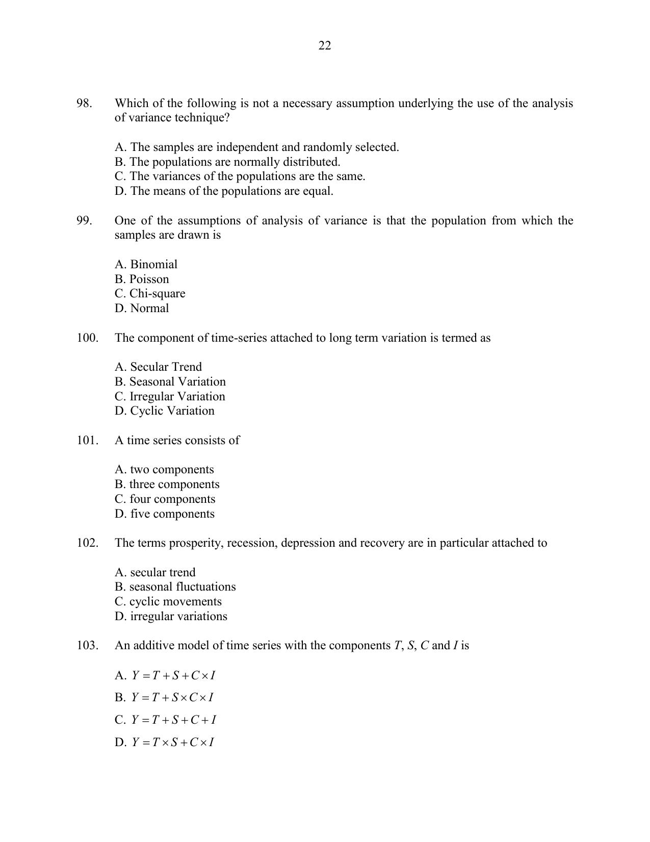 CUSAT CAT 2016 Statistics Question Paper - Page 22