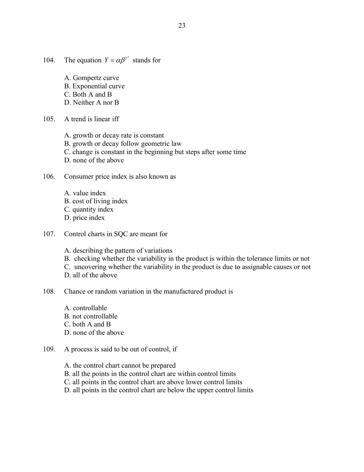 CUSAT CAT 2016 Statistics Question Paper - Page 23