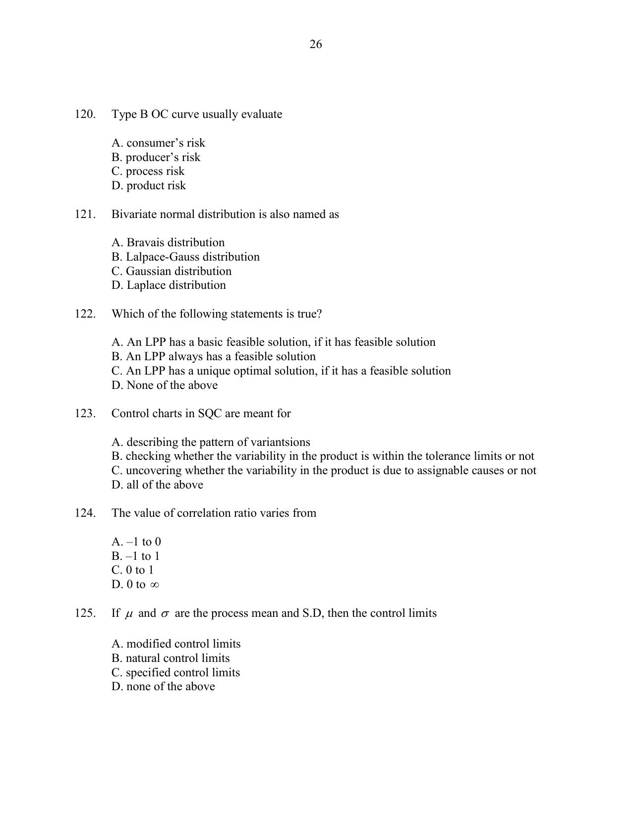 CUSAT CAT 2016 Statistics Question Paper - Page 26