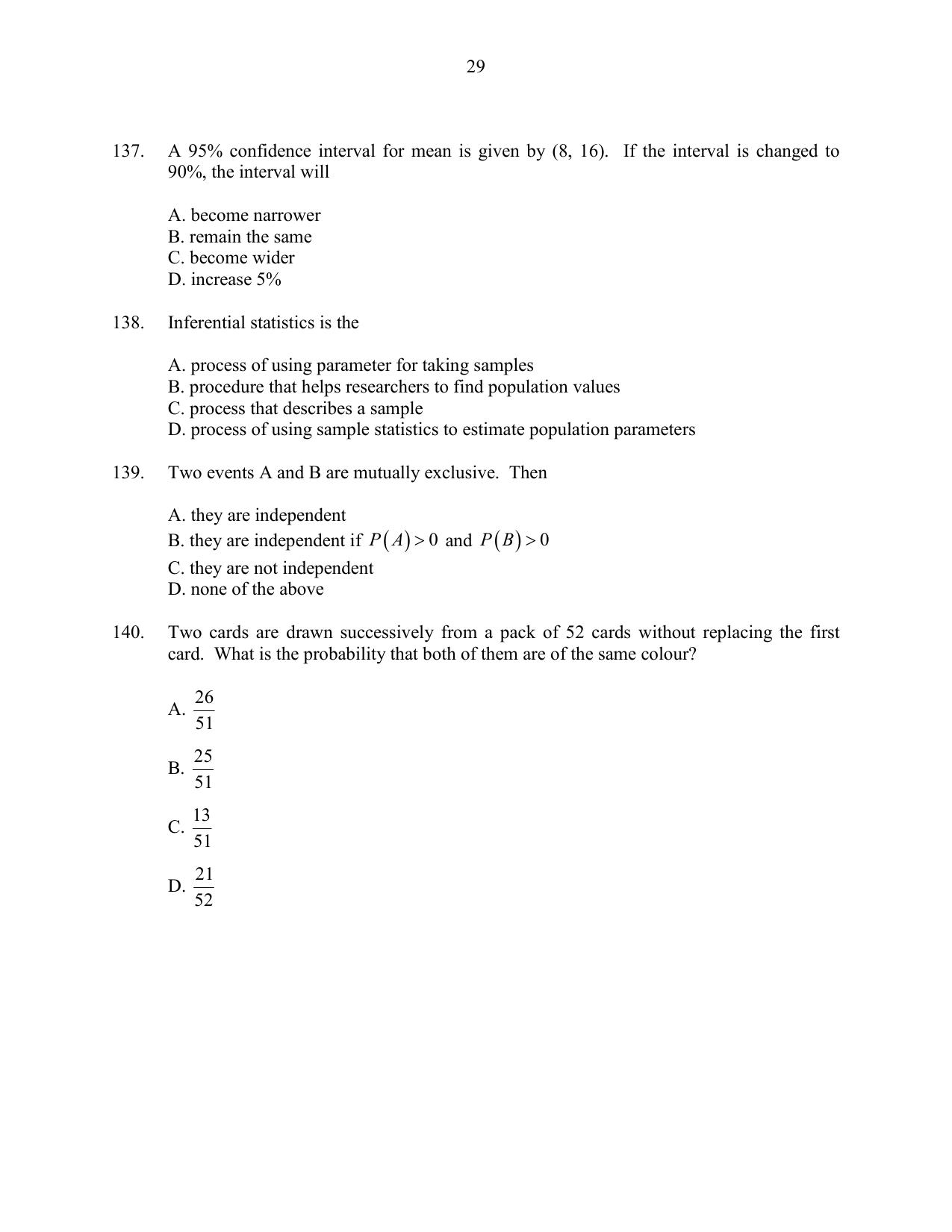 CUSAT CAT 2016 Statistics Question Paper - Page 29