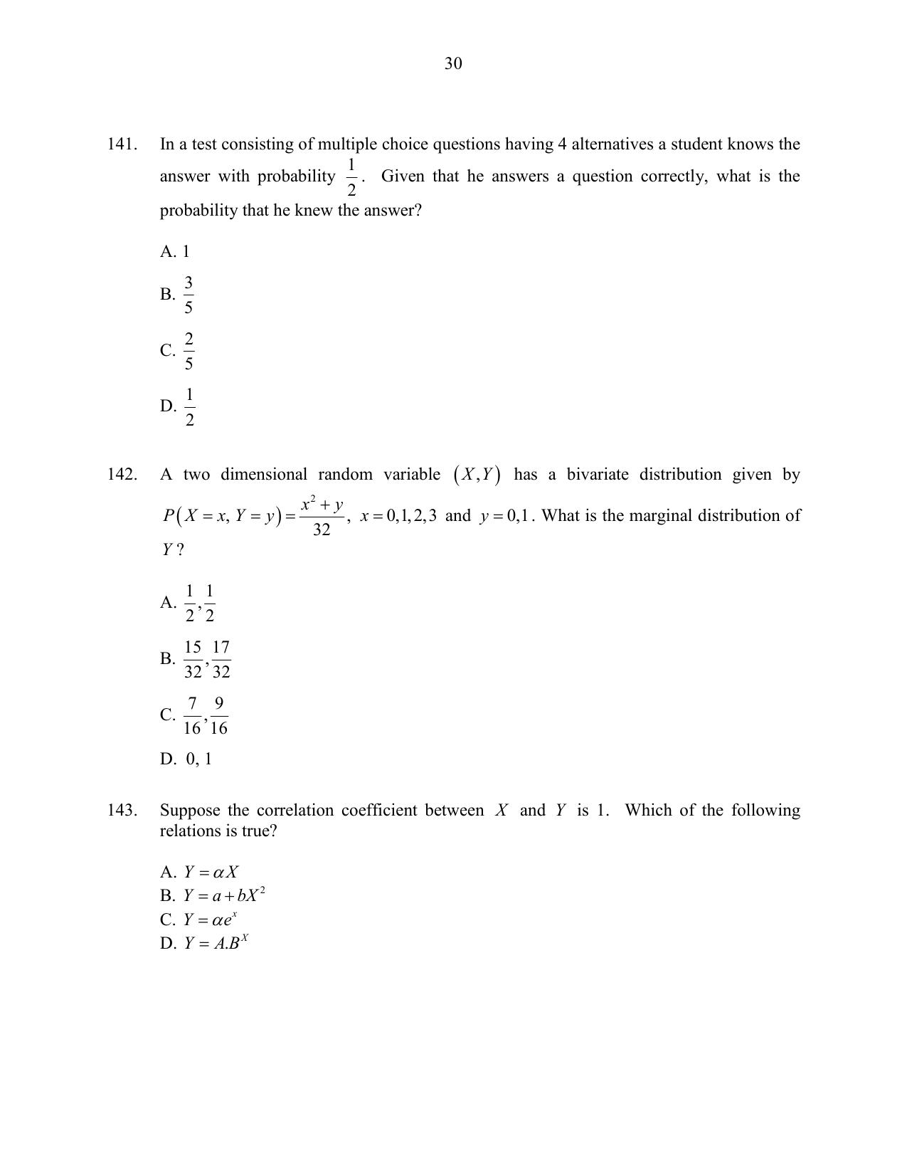 CUSAT CAT 2016 Statistics Question Paper - Page 30