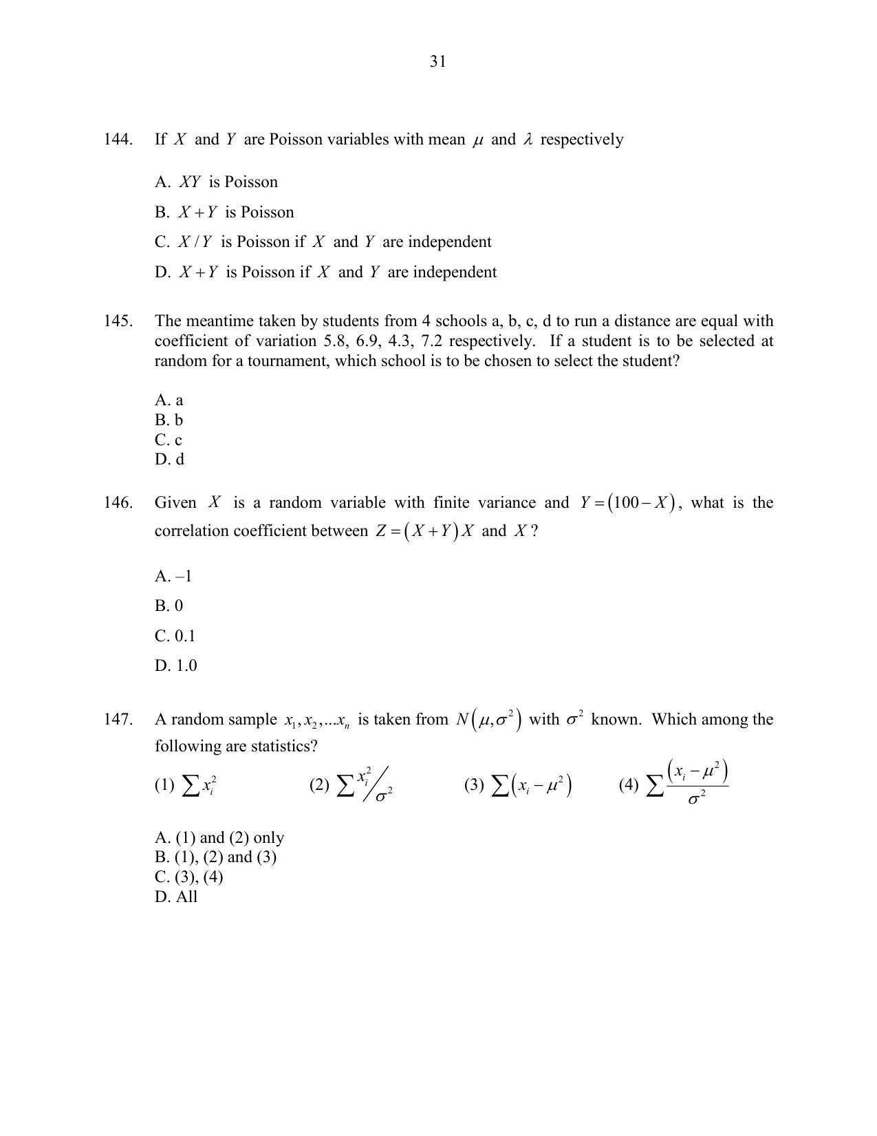CUSAT CAT 2016 Statistics Question Paper - Page 31