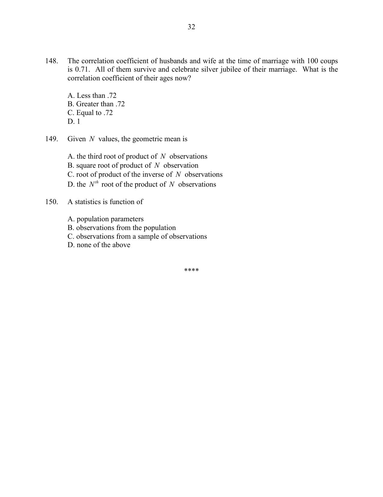 CUSAT CAT 2016 Statistics Question Paper - Page 32