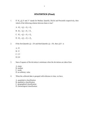 CUSAT CAT 2016 Statistics Question Paper
